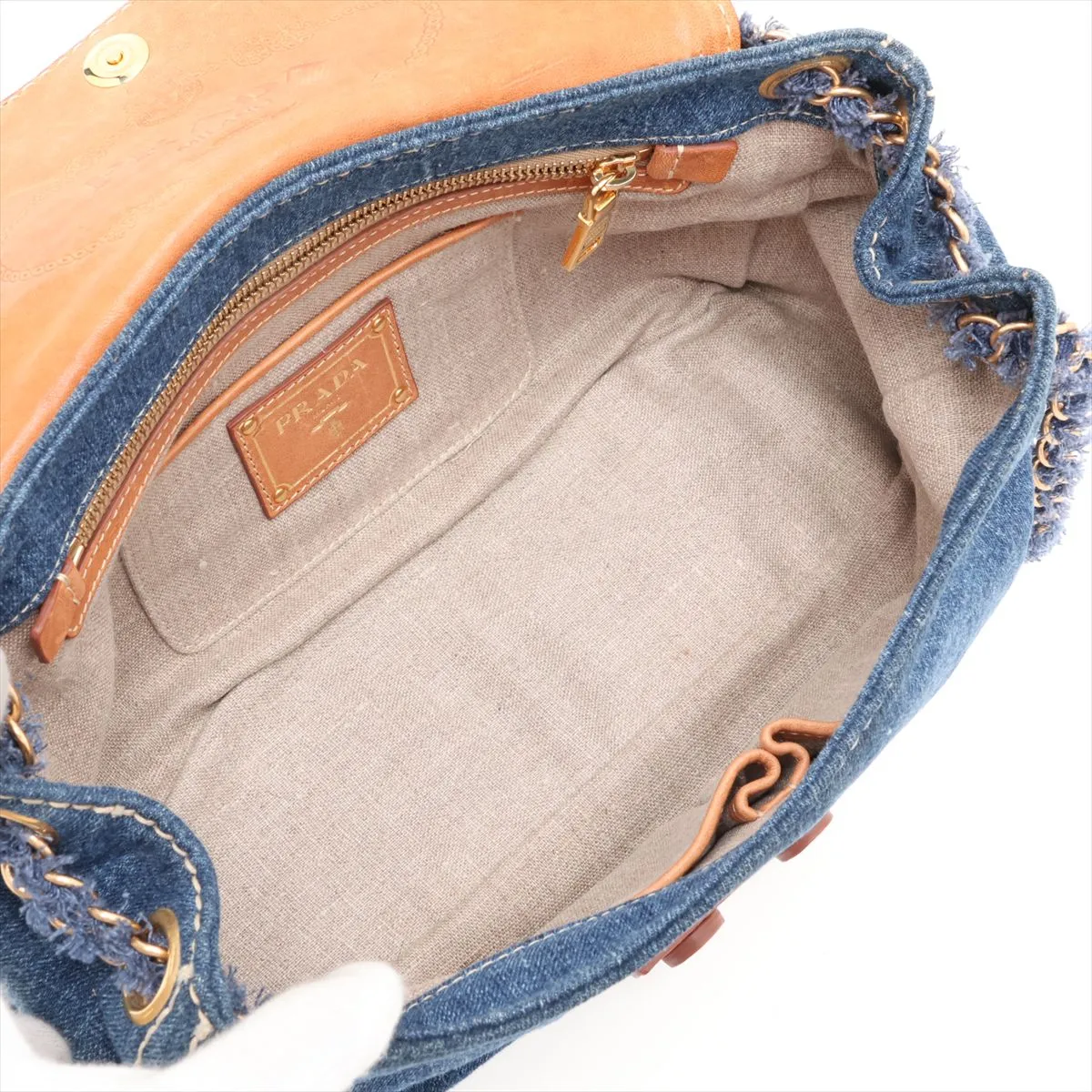 Denim x Leather Chain Shoulder Bag, Blue x Brown, BR4659 — view 6