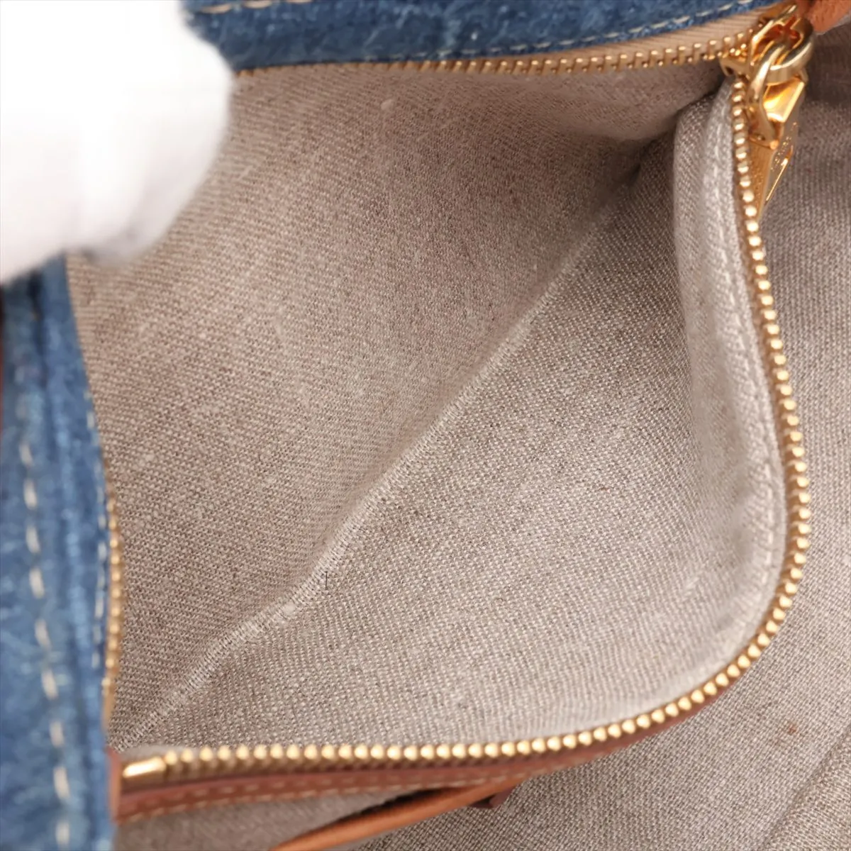 Denim x Leather Chain Shoulder Bag, Blue x Brown, BR4659 — view 7