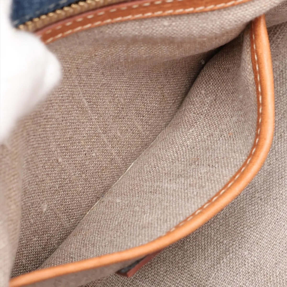 Denim x Leather Chain Shoulder Bag, Blue x Brown, BR4659 — view 8