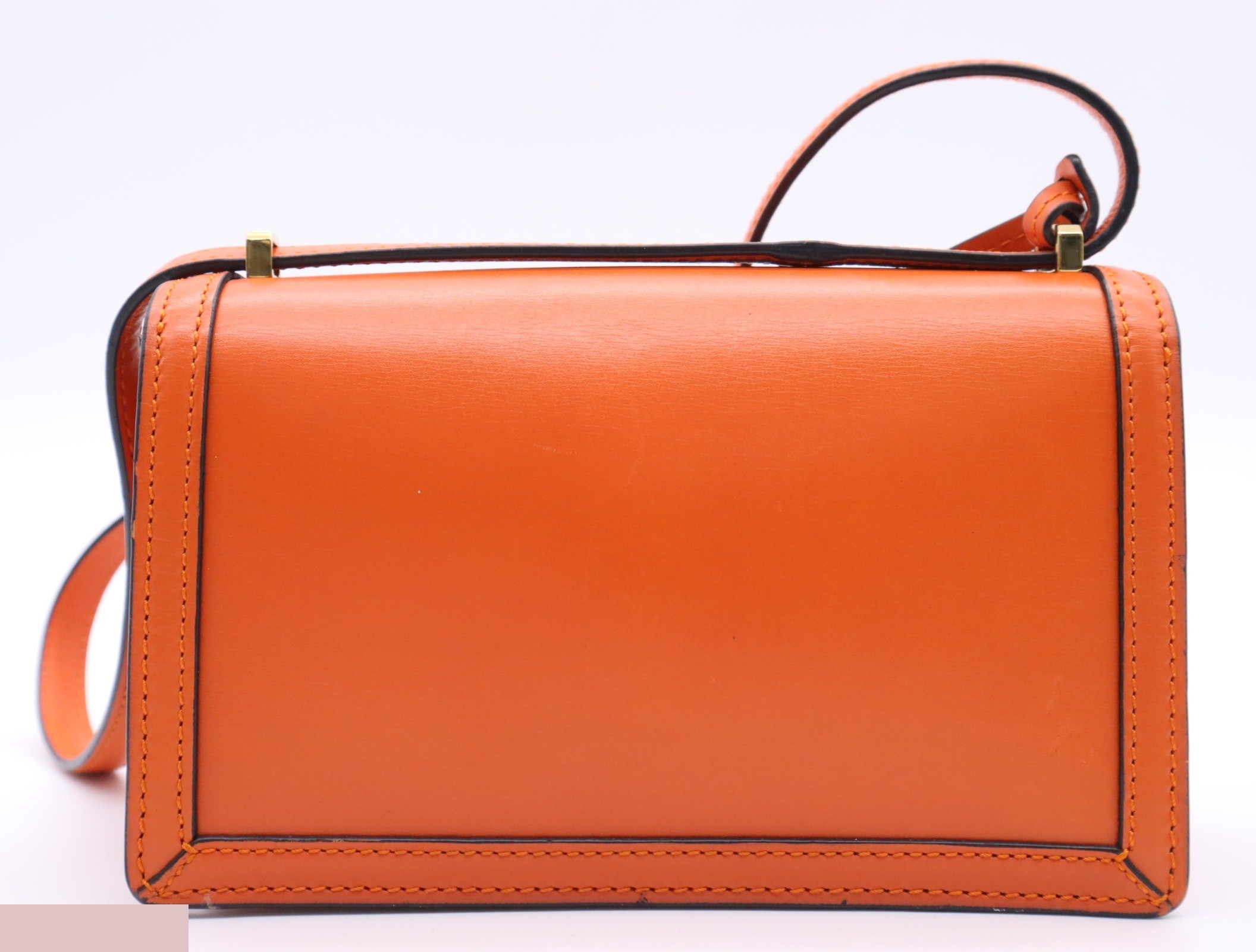 Leather Barcelona bag, orange, gold hardware, with charm. — view 2