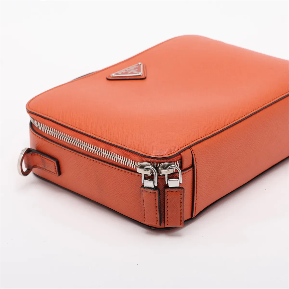 Saffiano Brick Leather 2-Way Handbag, Orange — view 4