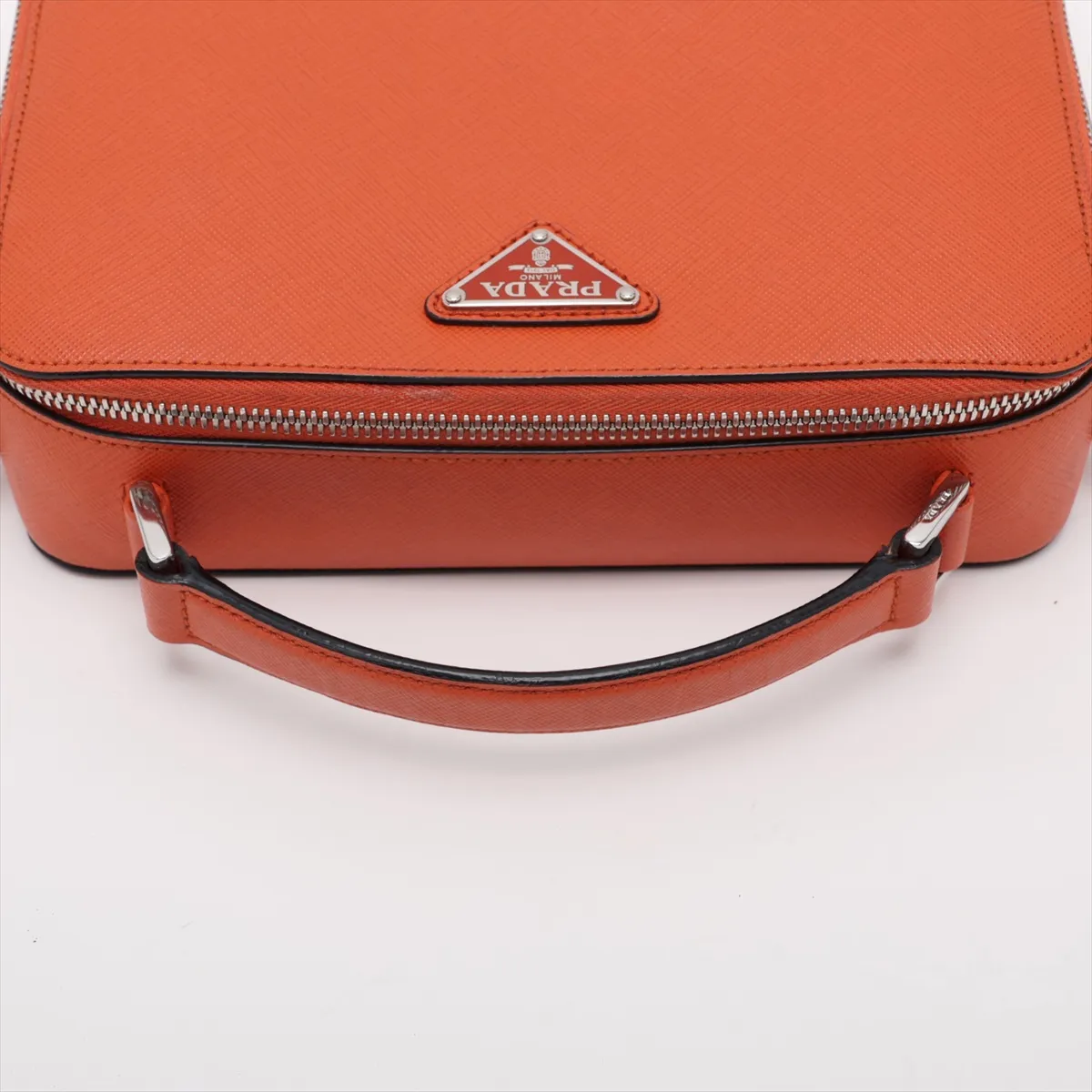 Saffiano Brick Leather 2-Way Handbag, Orange — view 5
