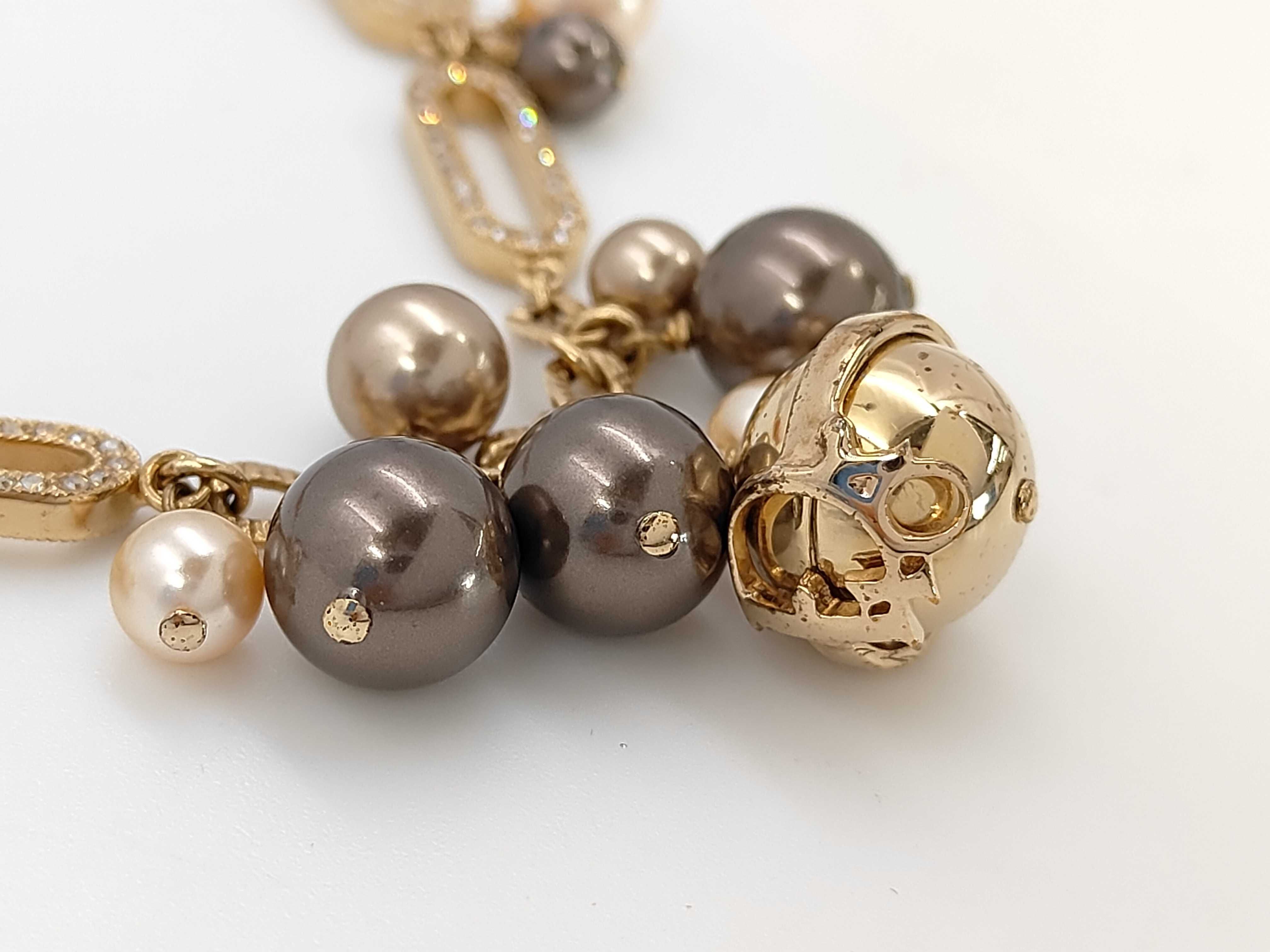 Rhinestone Costume Pearl Gold Necklace — view 2