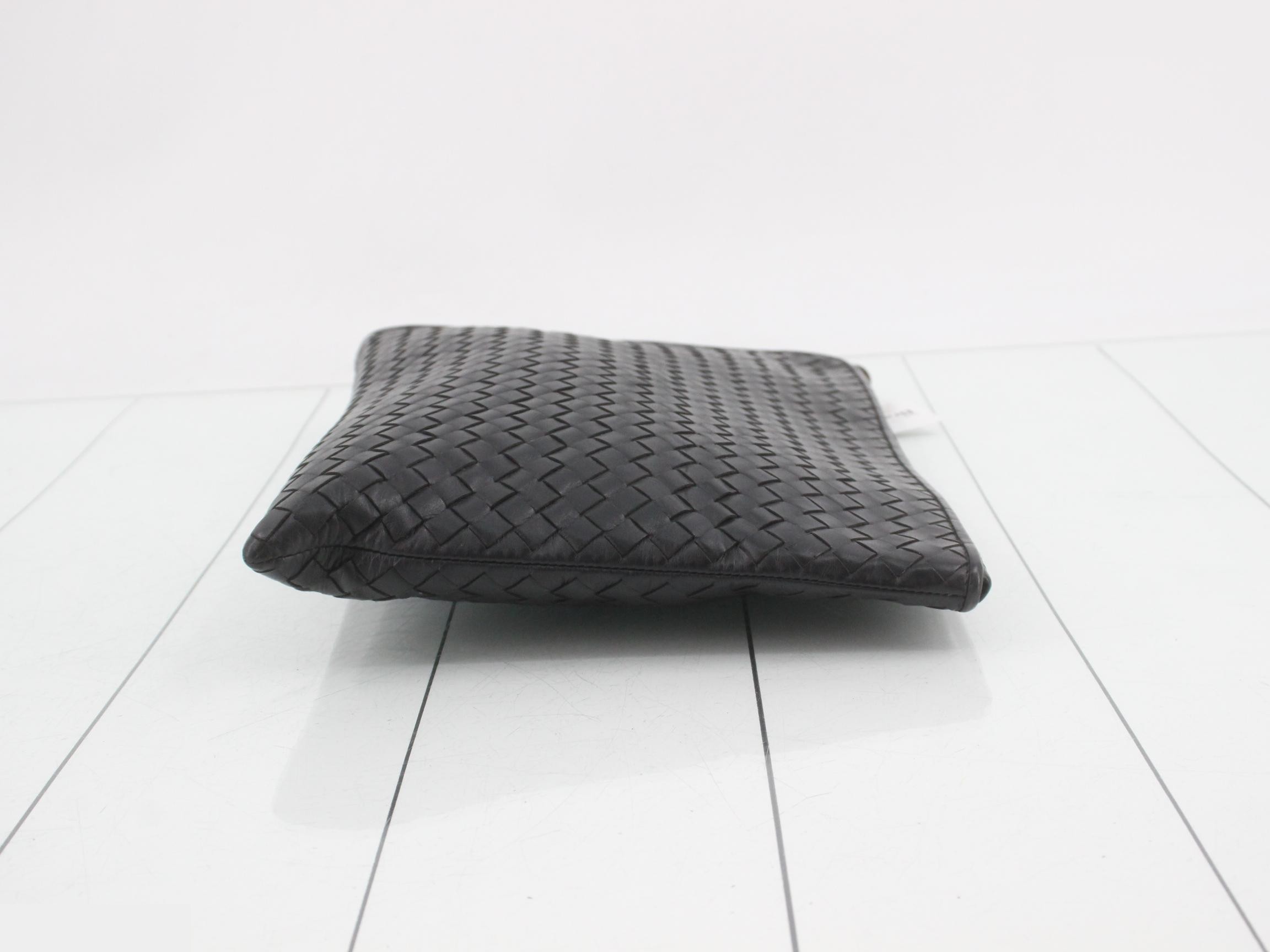 Intrecciato Leather Clutch Bag, Black — view 3
