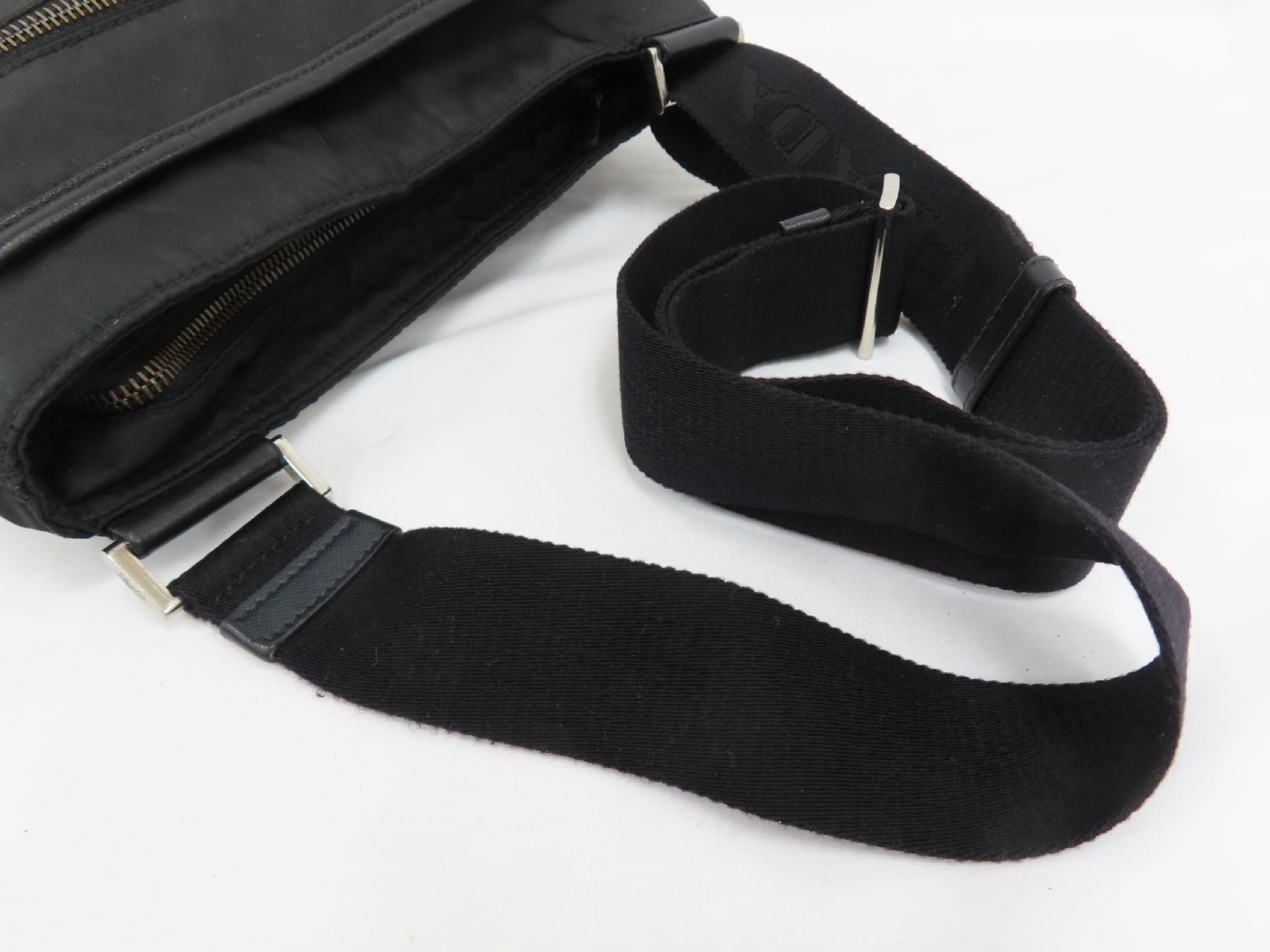 Triangle Logo Plate Saffiano Nylon Shoulder Bag — view 3