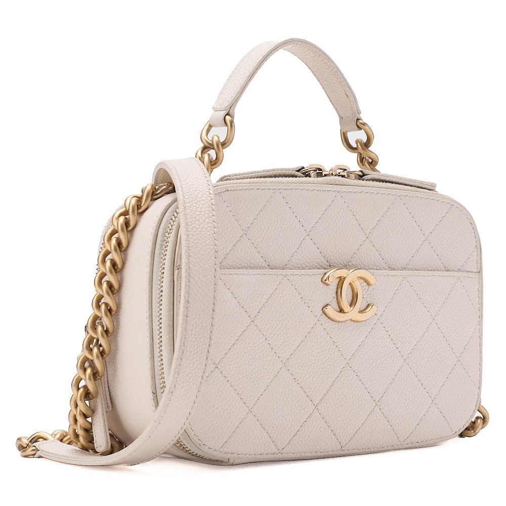 Caviar leather, Coco Mark, chain shoulder bag, white, gold hardware, serial number 27 series. — view 3