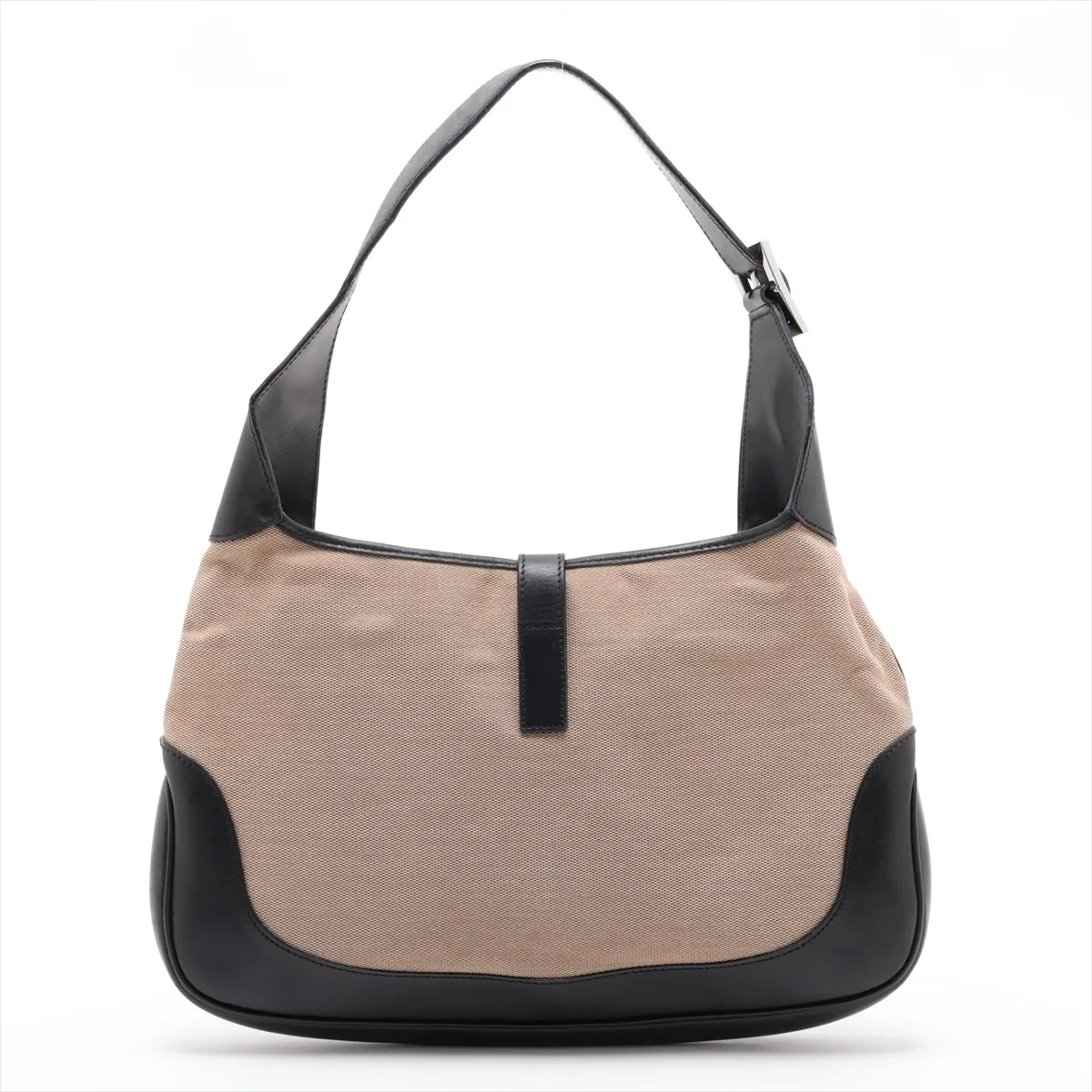 New Jackie Canvas x Leather Shoulder Bag, Beige x Black, 0013306 — view 2