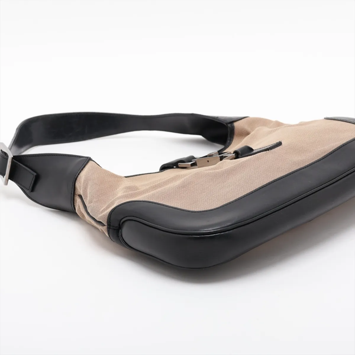 New Jackie Canvas x Leather Shoulder Bag, Beige x Black, 0013306 — view 4