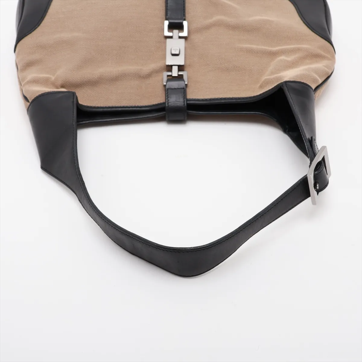 New Jackie Canvas x Leather Shoulder Bag, Beige x Black, 0013306 — view 5