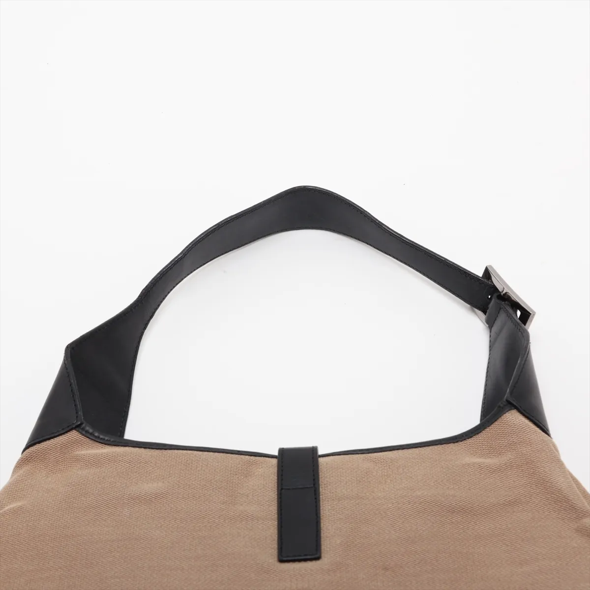New Jackie Canvas x Leather Shoulder Bag, Beige x Black, 0013306 — view 6