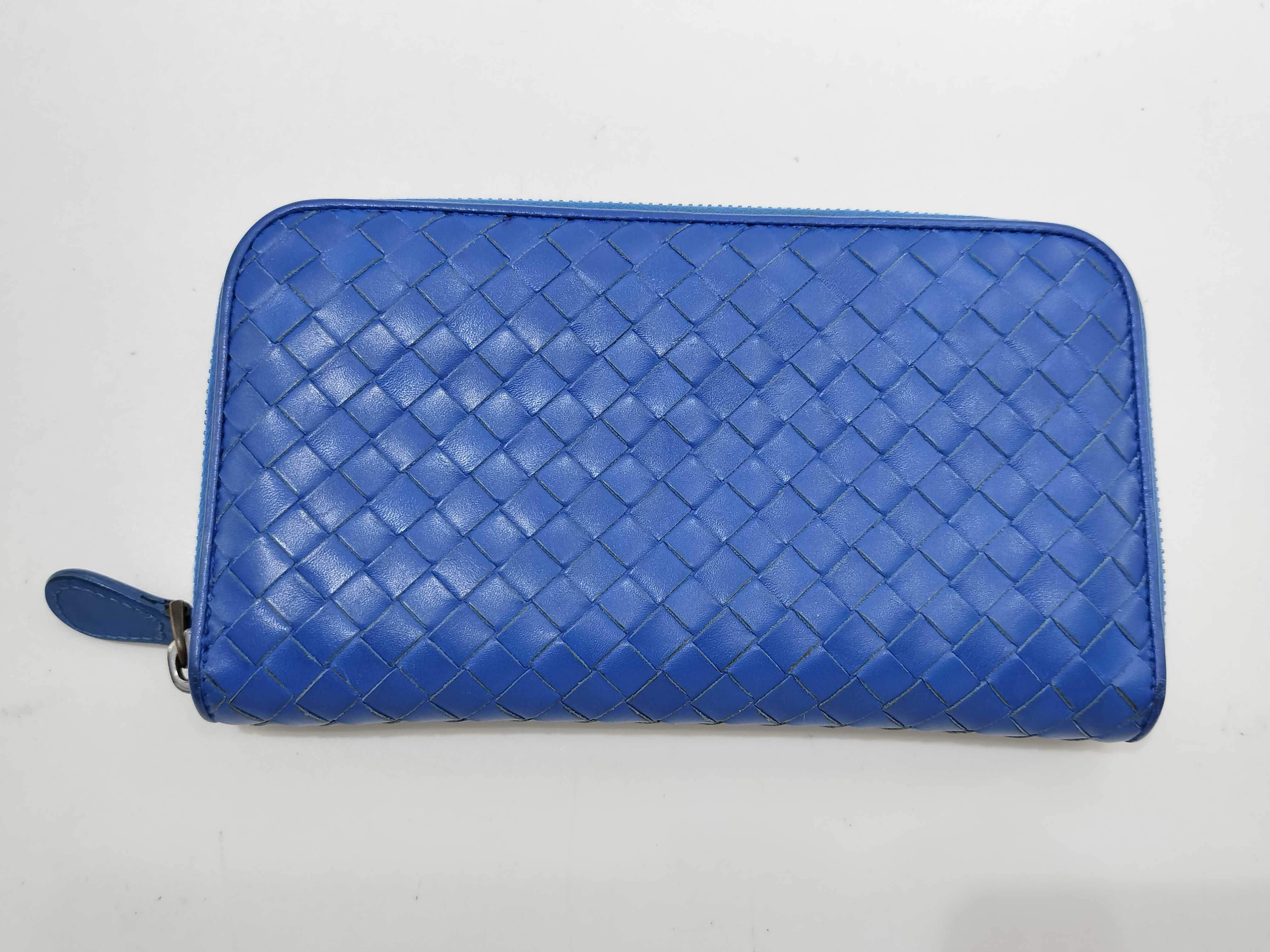 Intrecciato Long Wallet Leather Blue Intrecciato Wallet