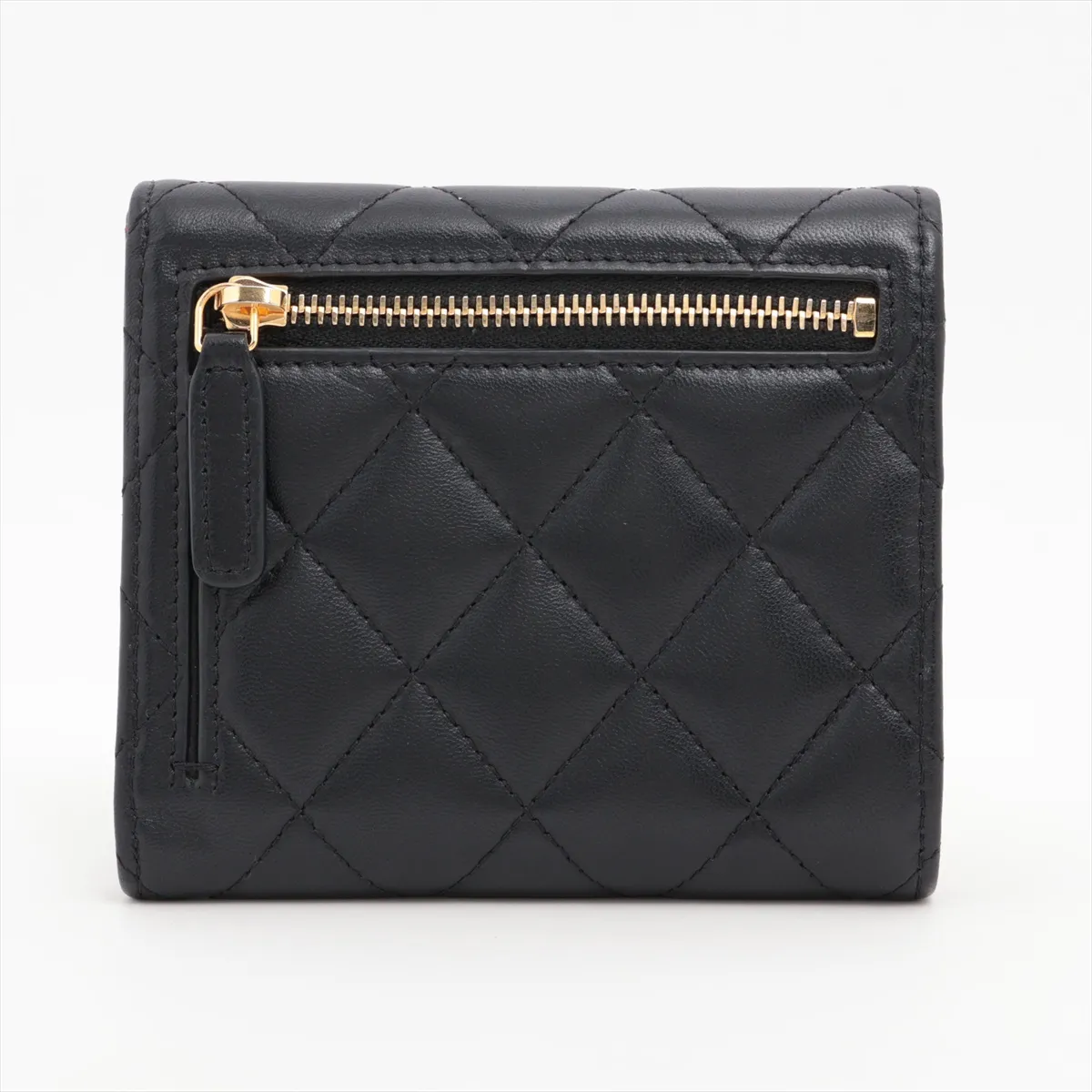 Matelassé Lambskin Compact Wallet, Black with Gold Hardware, K3XLE2HL — view 2