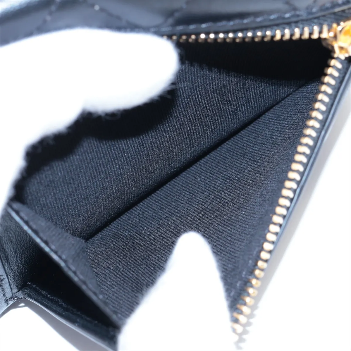Matelassé Lambskin Compact Wallet, Black with Gold Hardware, K3XLE2HL — view 6