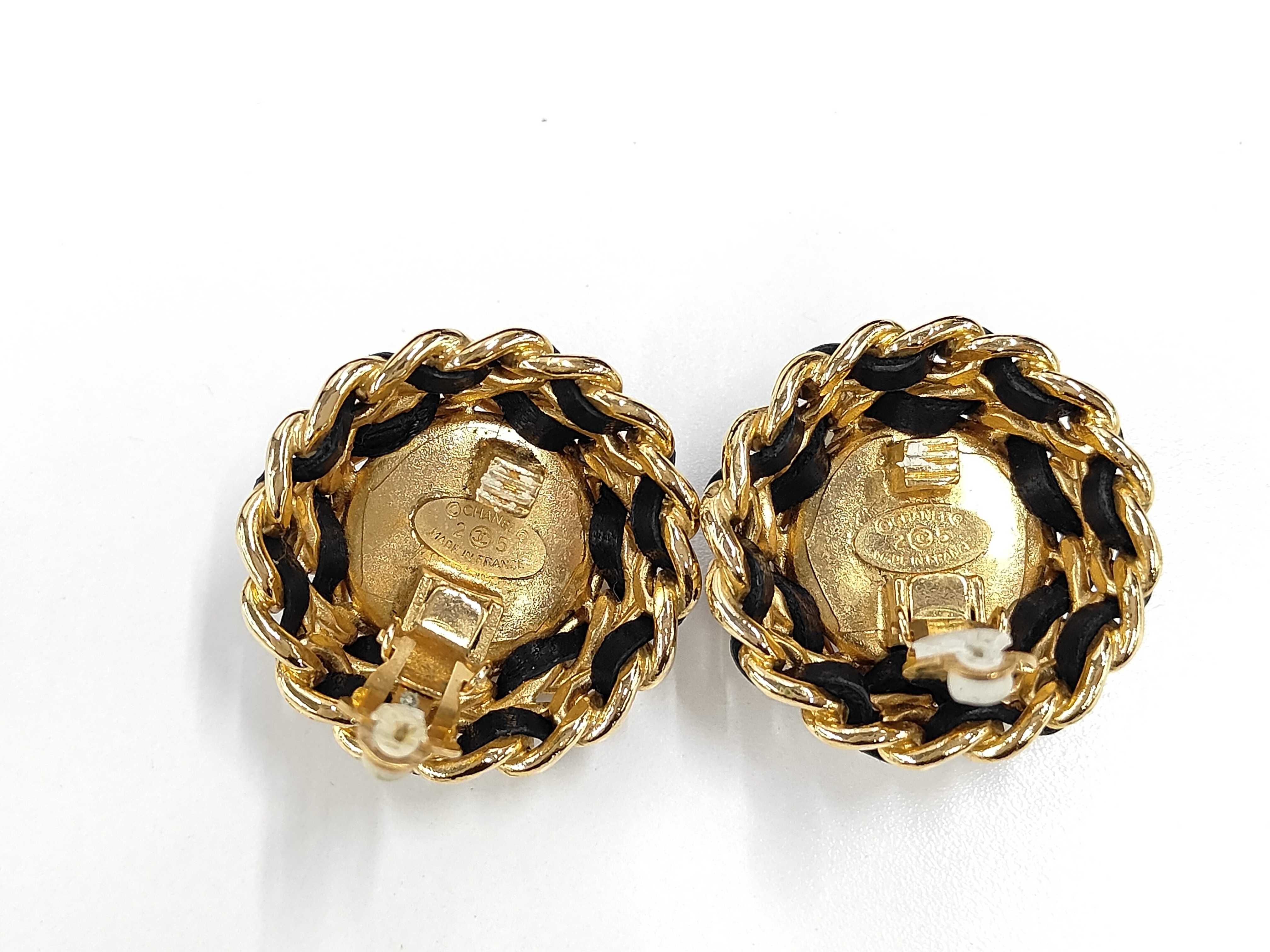 Pearl Leather Black Gold Earrings — view 3
