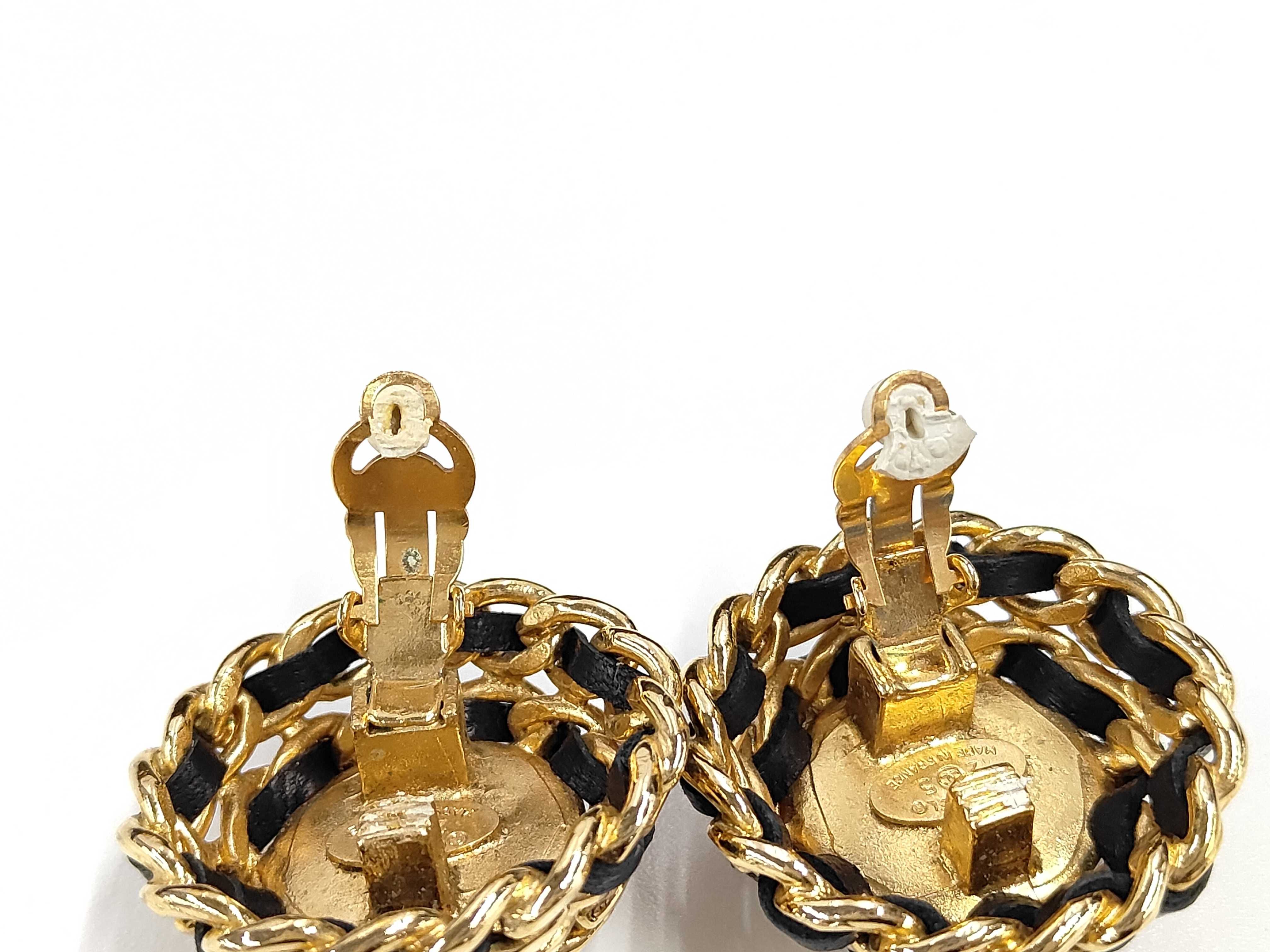 Pearl Leather Black Gold Earrings — view 5
