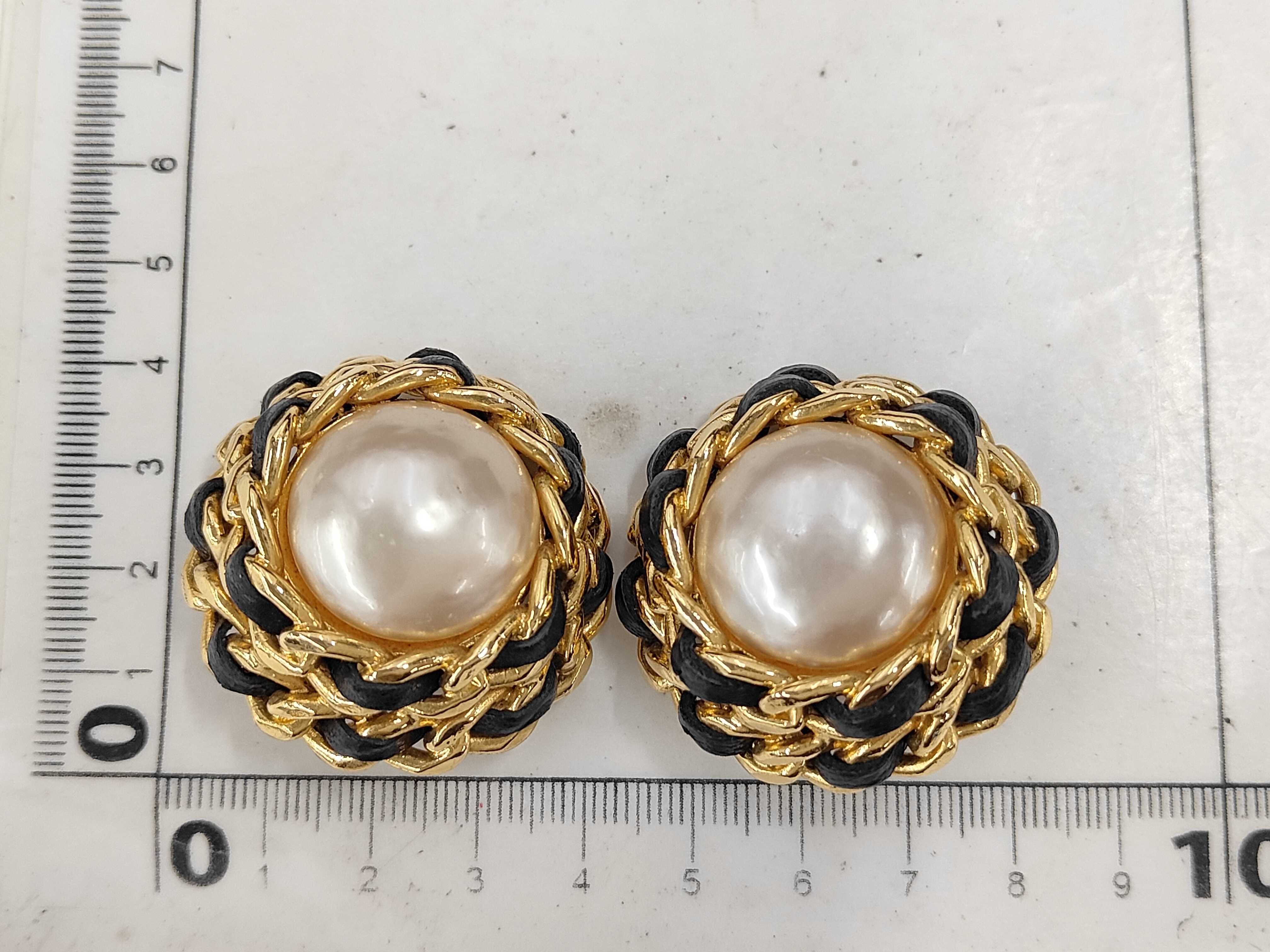 Pearl Leather Black Gold Earrings — view 6