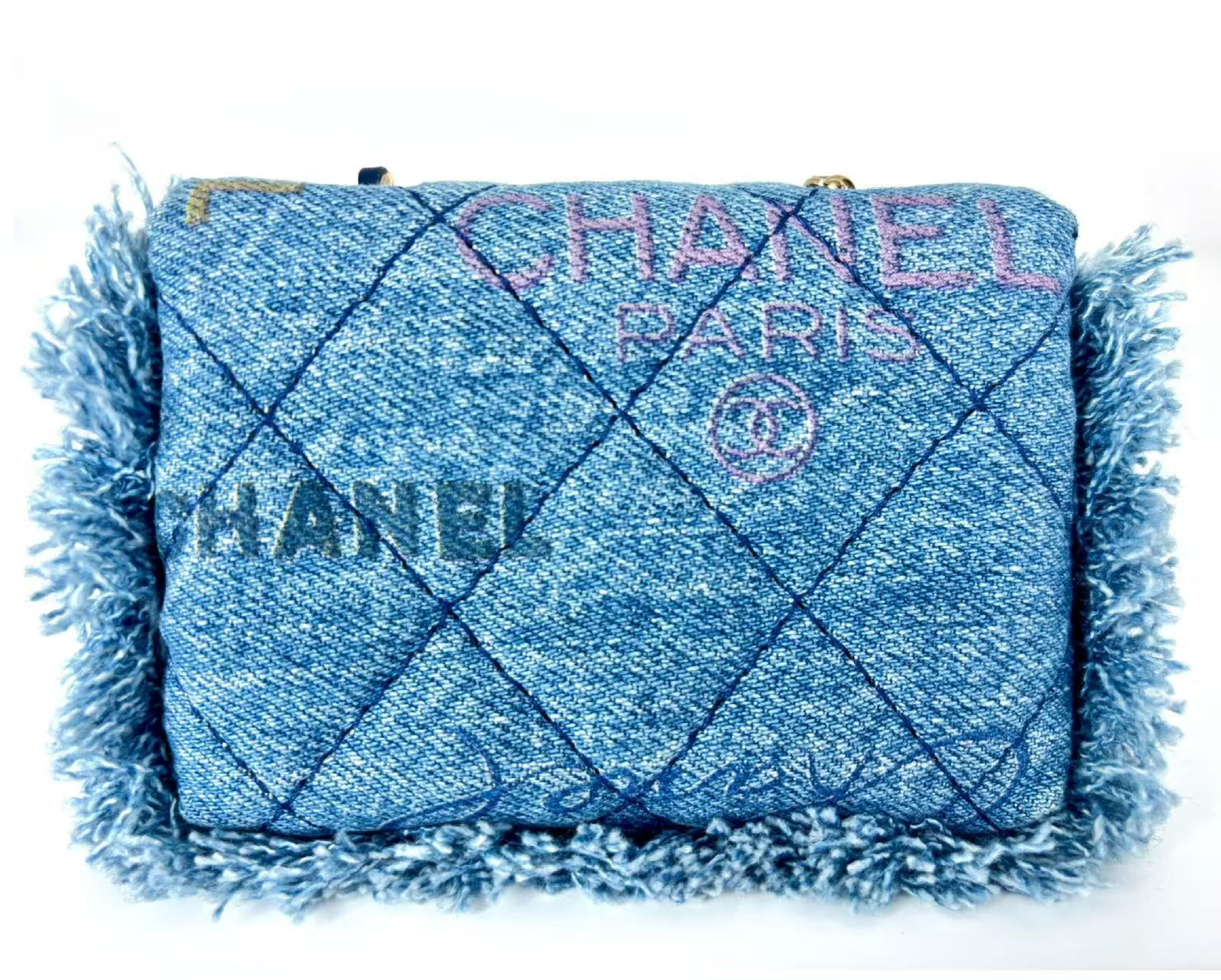 Matelassé Denim Print Fringe Pouch — view 2