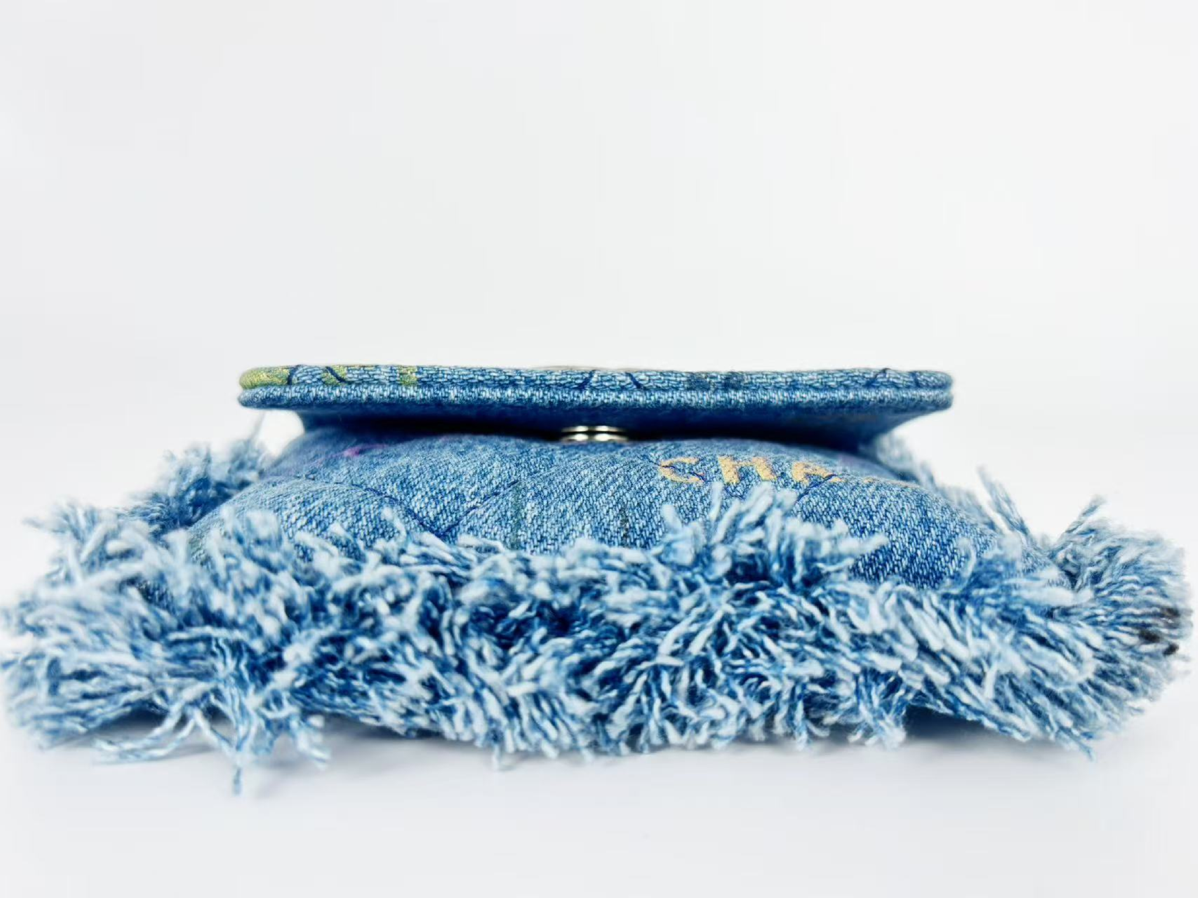 Matelassé Denim Print Fringe Pouch — view 3