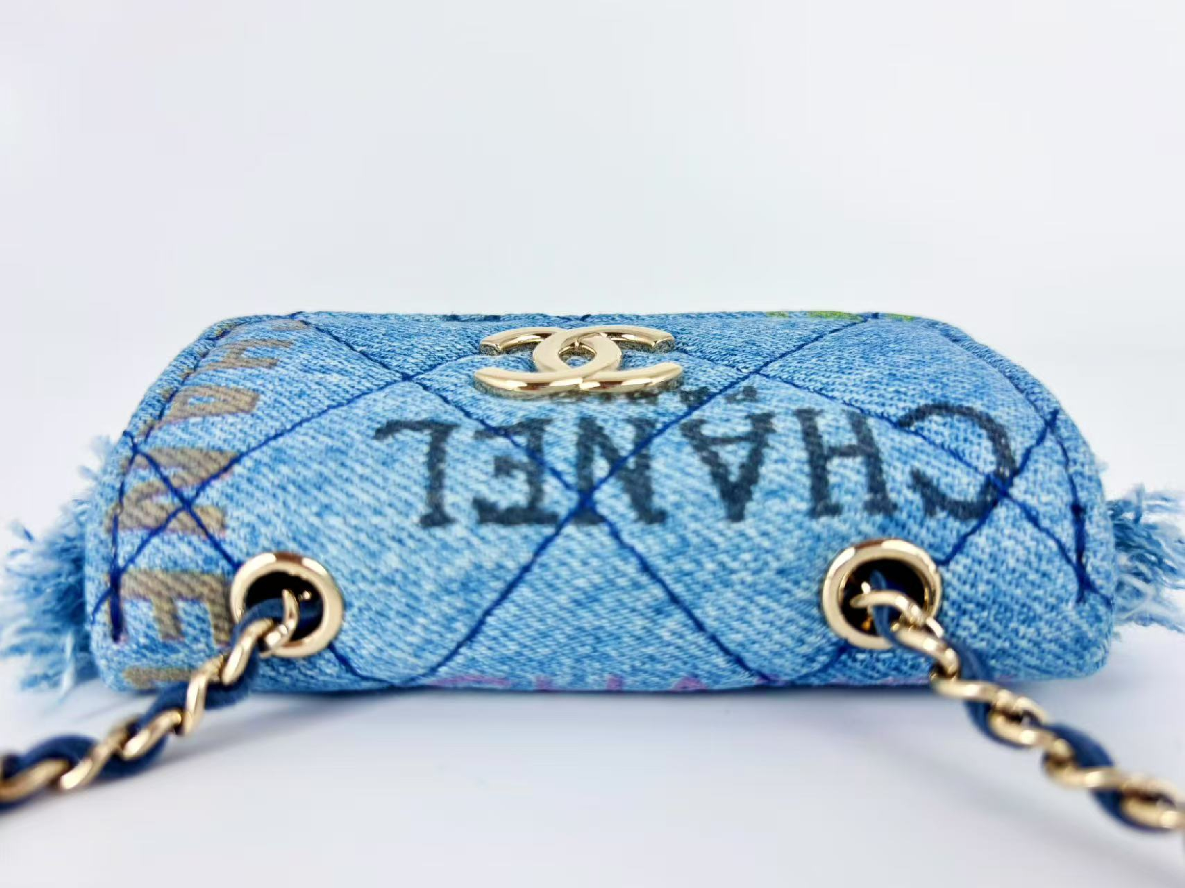 Matelassé Denim Print Fringe Pouch — view 4