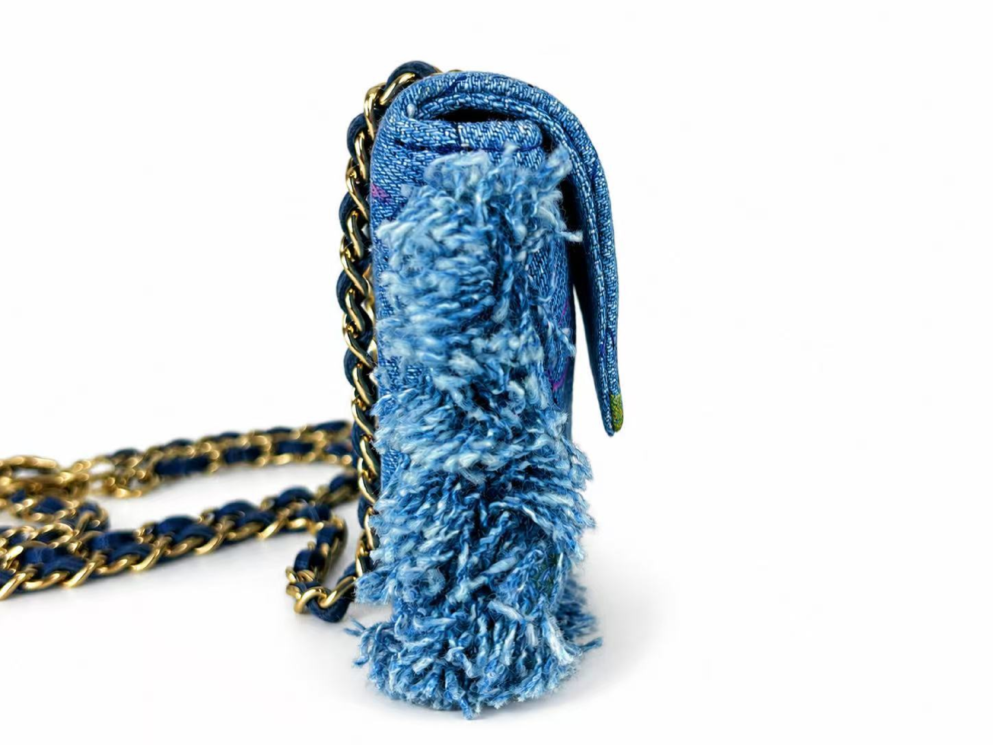 Matelassé Denim Print Fringe Pouch — view 7