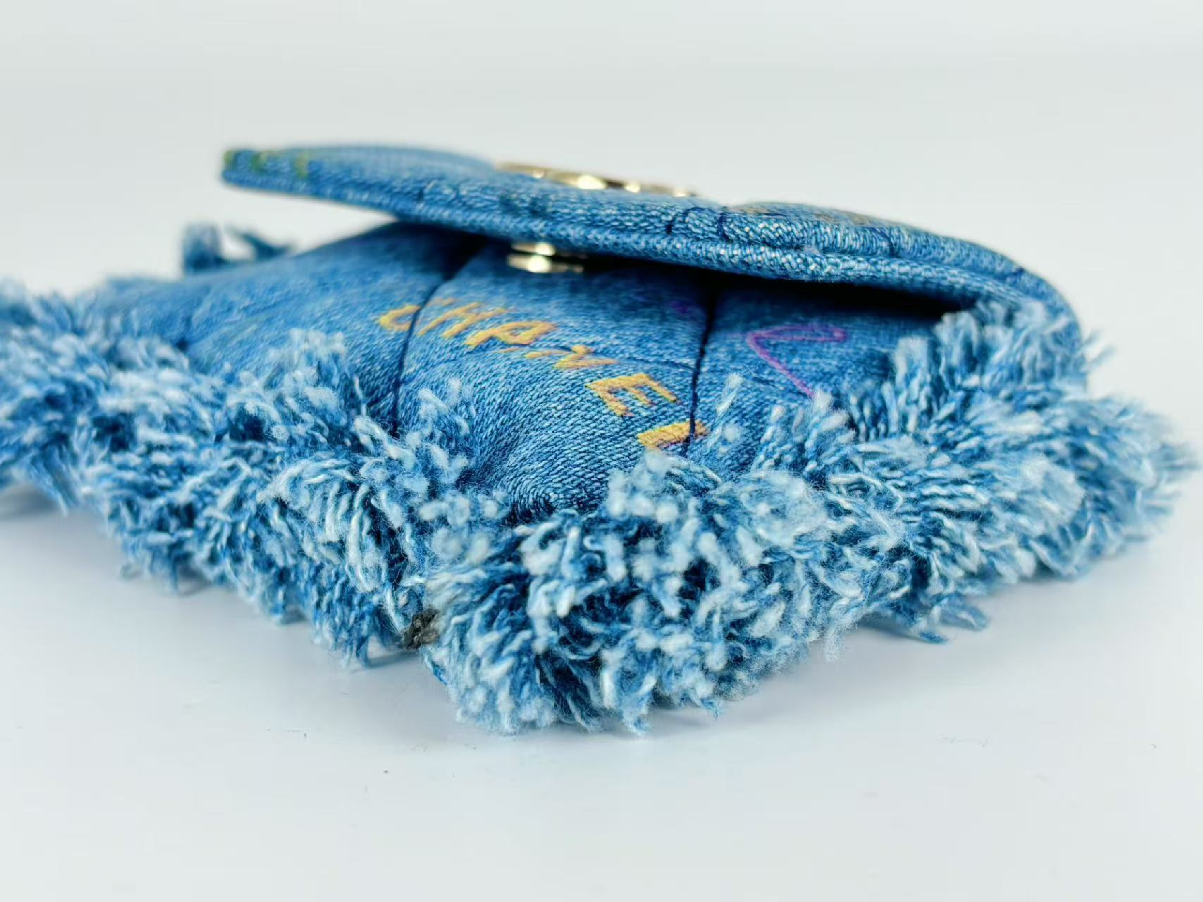 Matelassé Denim Print Fringe Pouch — view 9