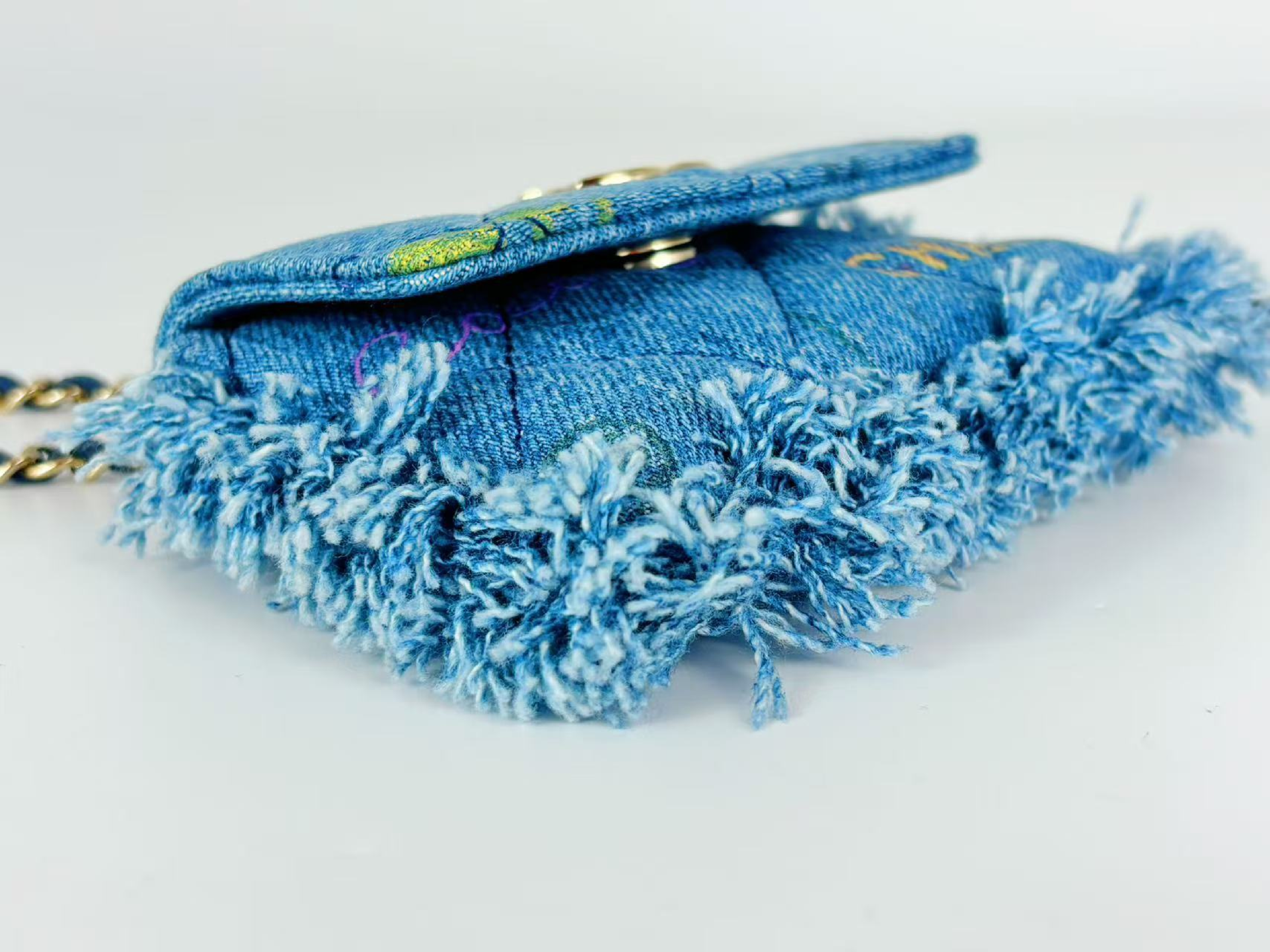 Matelassé Denim Print Fringe Pouch — view 10