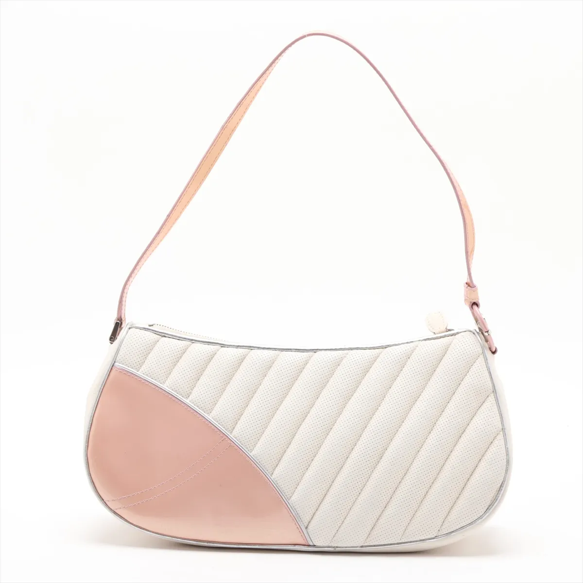 Cadillac Perforated Leather Shoulder Bag, White — view 2