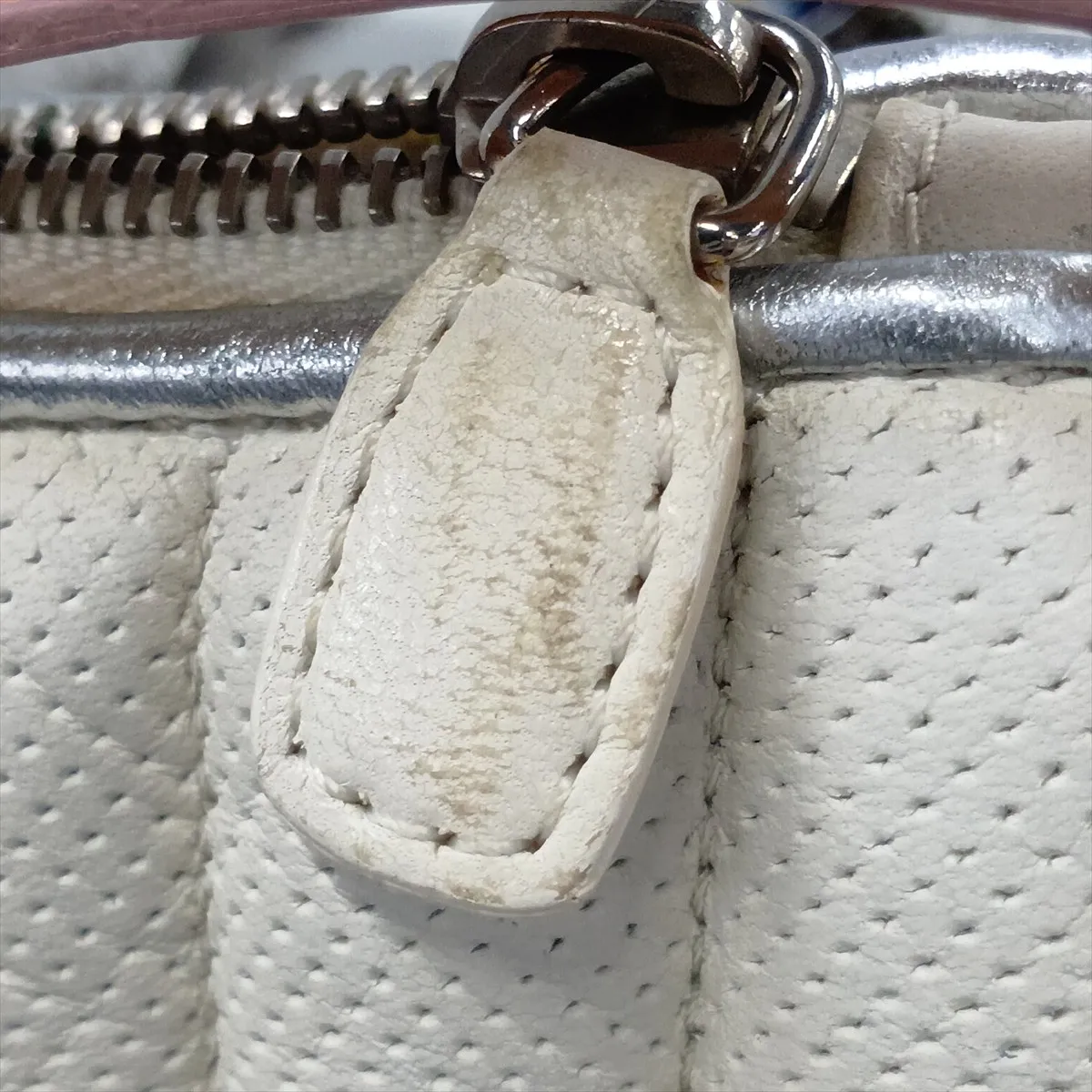Cadillac Perforated Leather Shoulder Bag, White — view 11