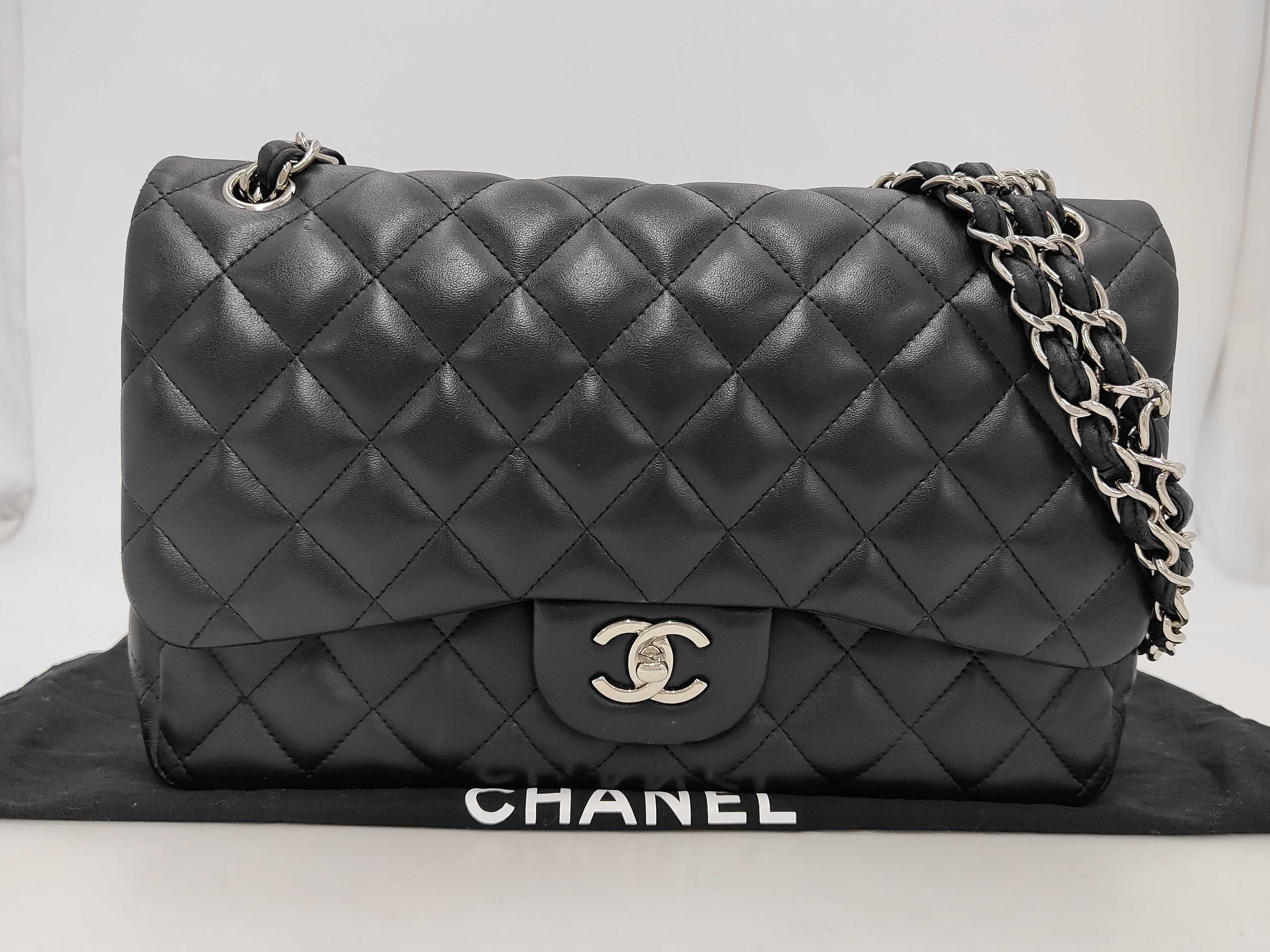 Large Matelassé 30 Lambskin Double Flap Double Chain Bag, Black with Silver Hardware, Shoulder Bag