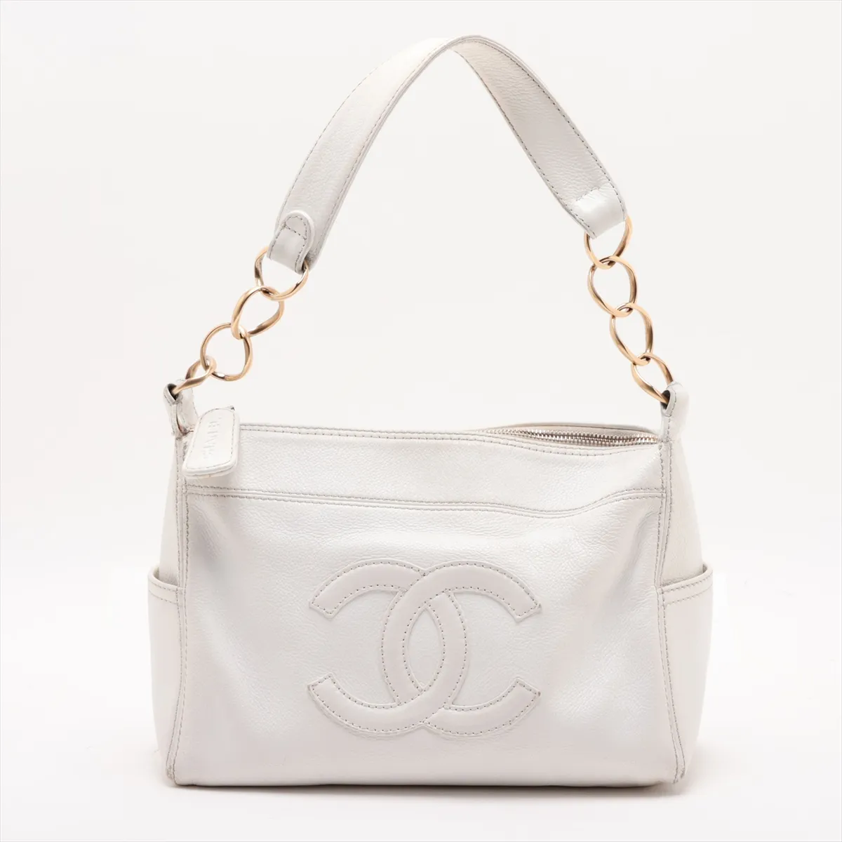 Coco Mark Leather Chain Shoulder Bag, White with Gold Hardware, 8904905, Series 8