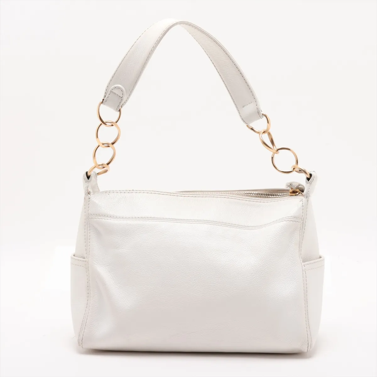 Coco Mark Leather Chain Shoulder Bag, White with Gold Hardware, 8904905, Series 8 — view 2