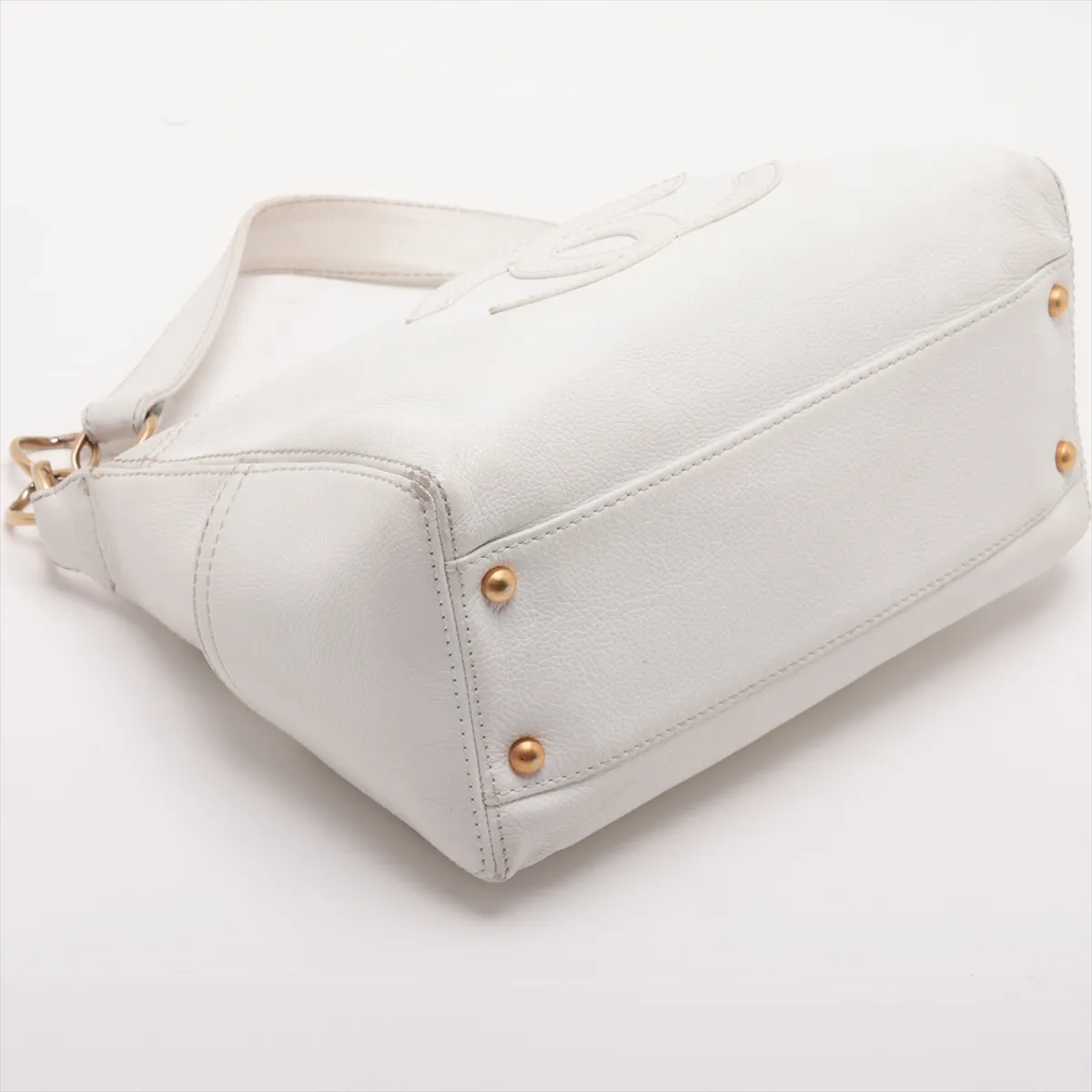 Coco Mark Leather Chain Shoulder Bag, White with Gold Hardware, 8904905, Series 8 — view 4