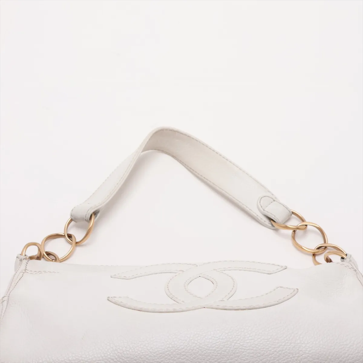 Coco Mark Leather Chain Shoulder Bag, White with Gold Hardware, 8904905, Series 8 — view 6