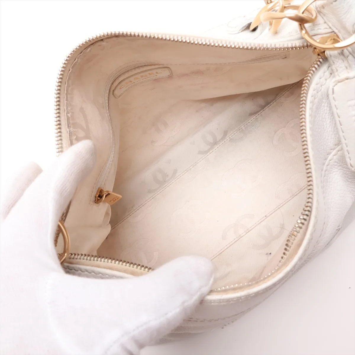 Coco Mark Leather Chain Shoulder Bag, White with Gold Hardware, 8904905, Series 8 — view 7