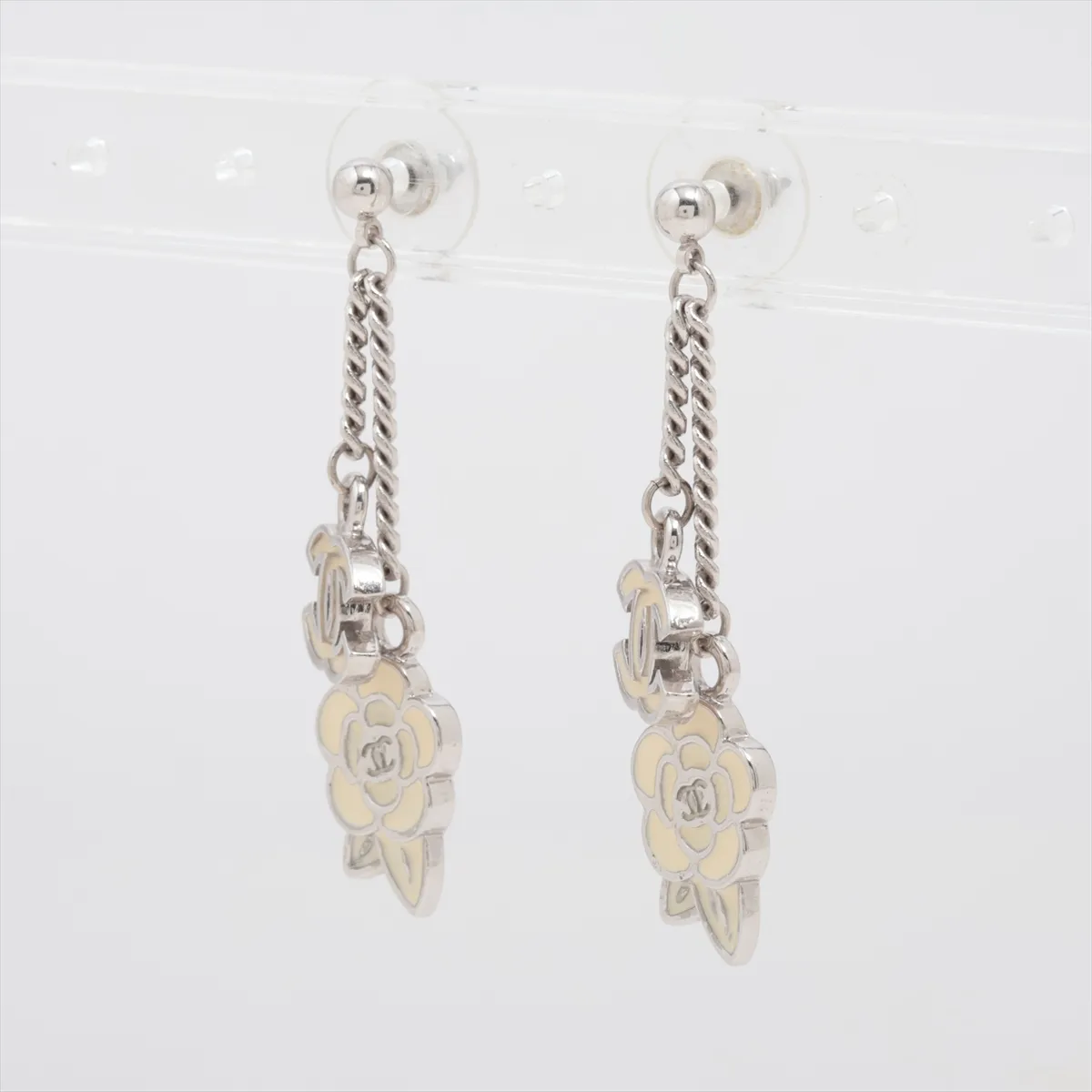 Coco Mark Camellia Earrings (Pair) Metal Ivory x Silver — view 3