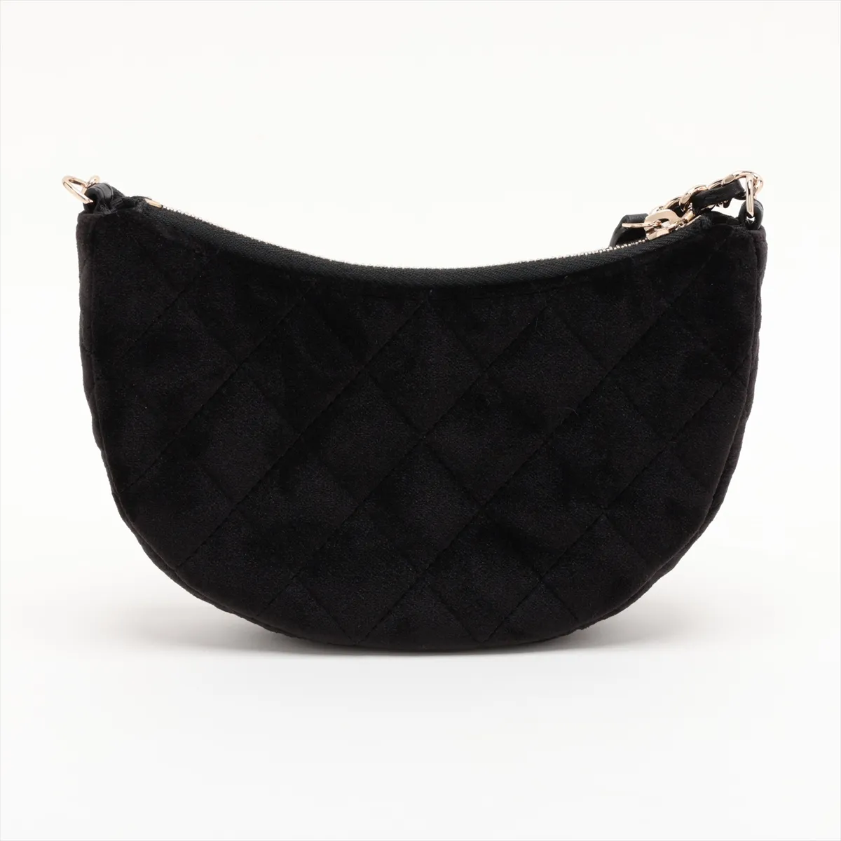 Matelassé Velour Chain Shoulder Bag, Half Moon, Black with Gold Hardware, N9KX3160, Random Serial Number, Year Gift — view 2