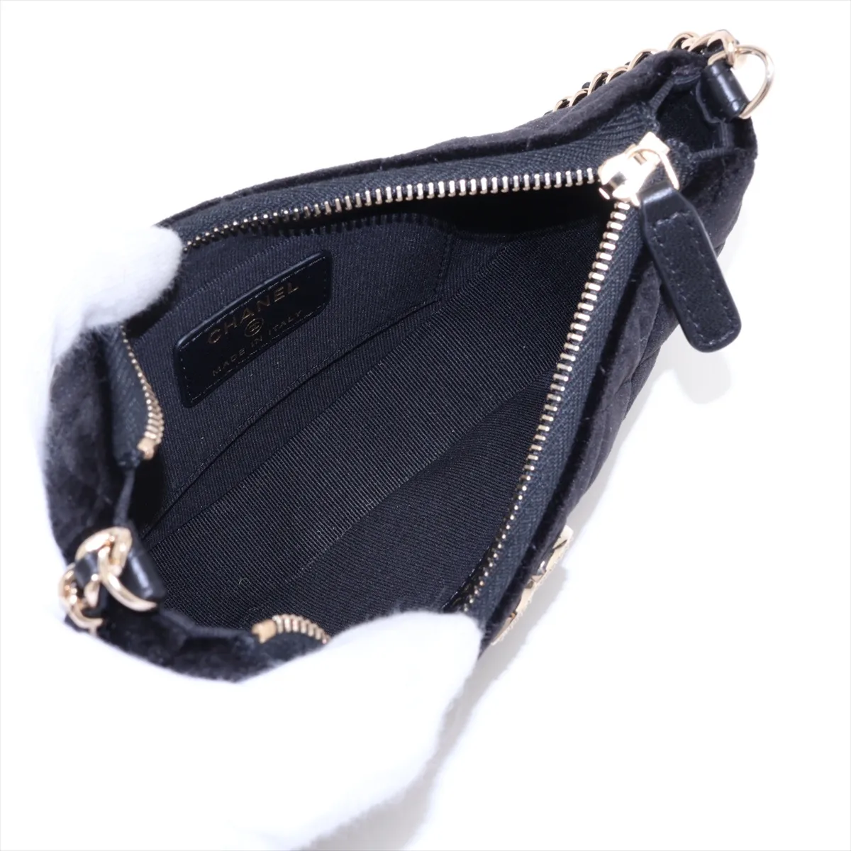 Matelassé Velour Chain Shoulder Bag, Half Moon, Black with Gold Hardware, N9KX3160, Random Serial Number, Year Gift — view 6