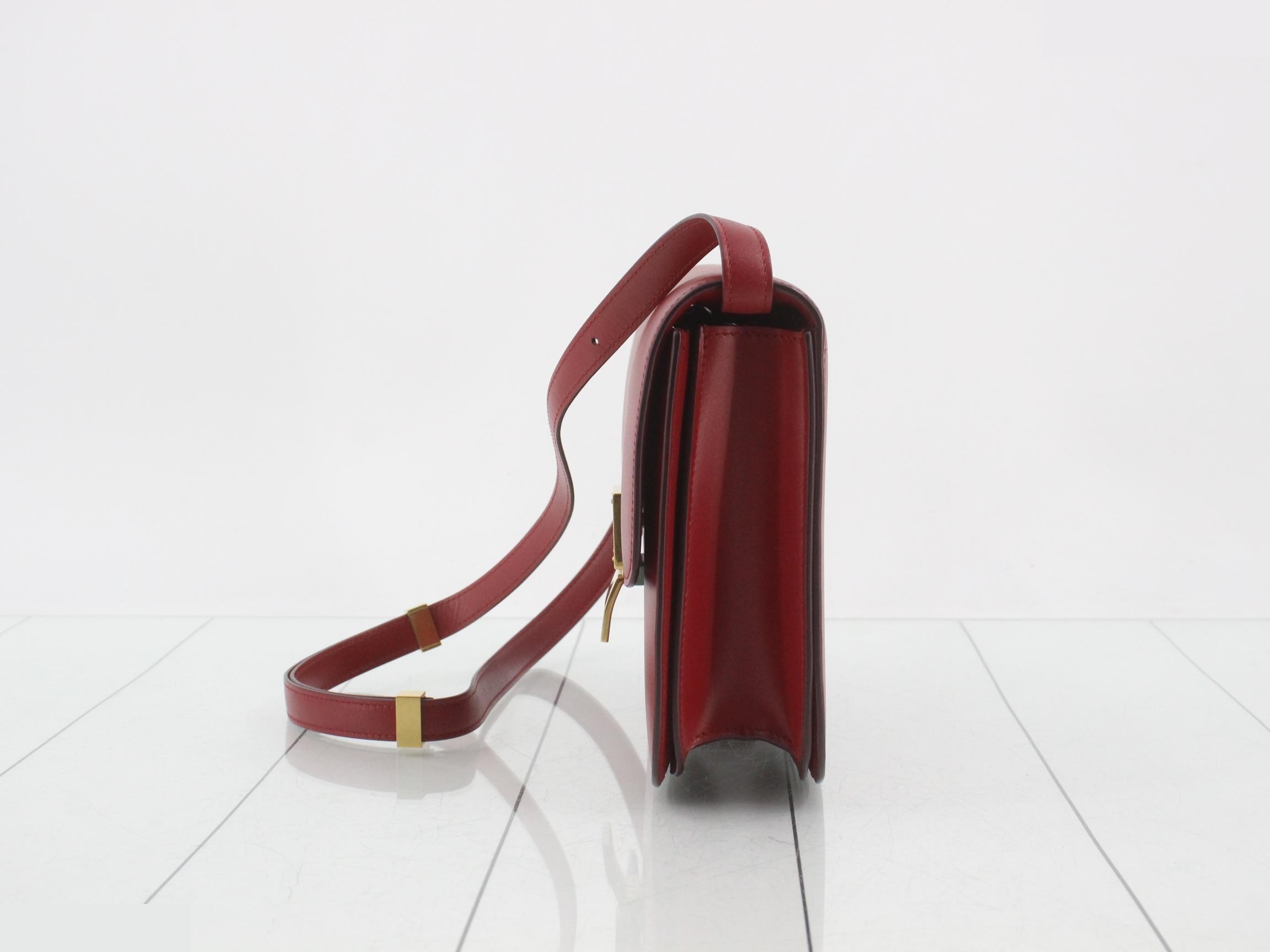 Classic Box Leather Shoulder Bag, Red — view 3