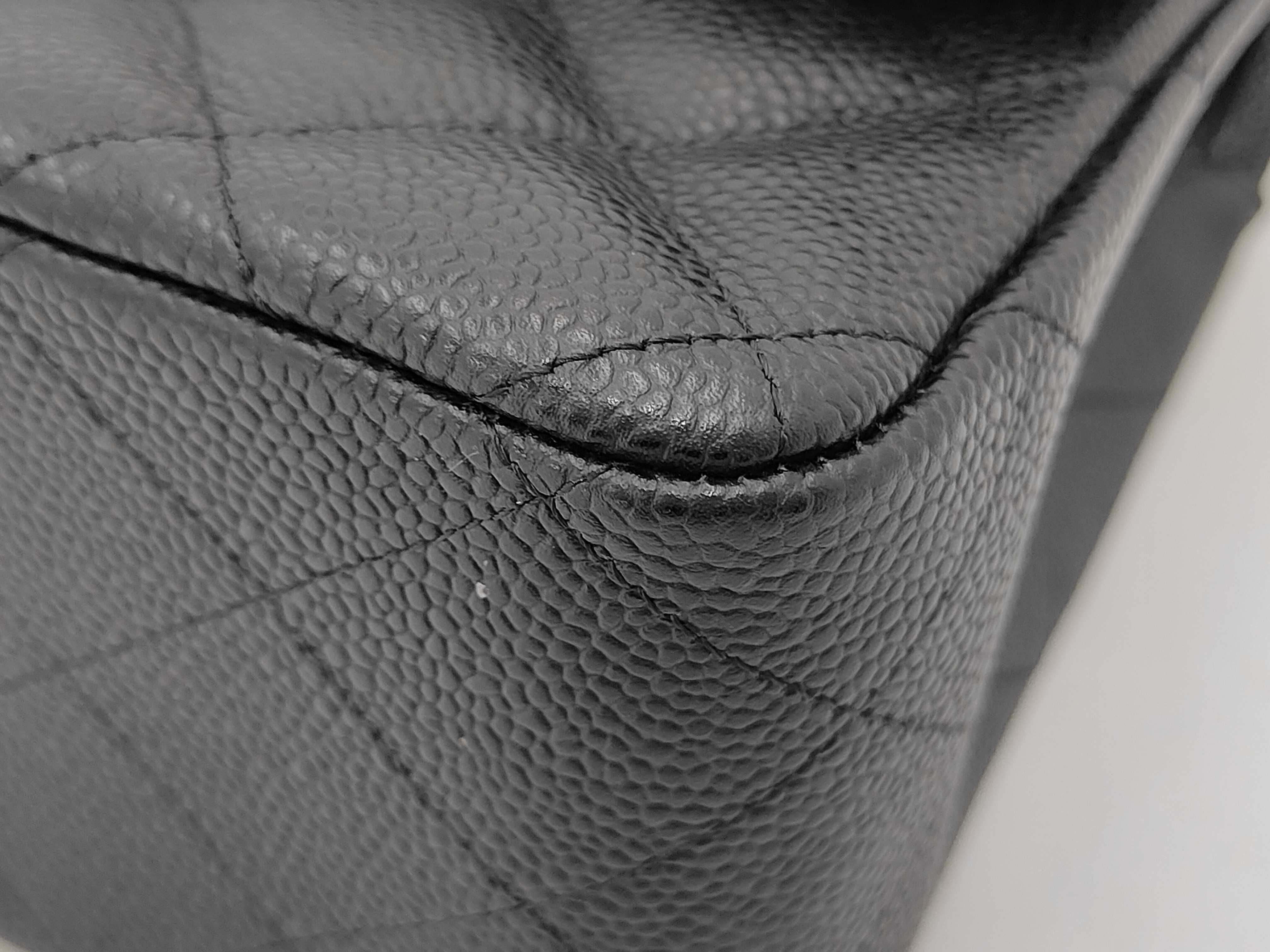 Caviar Skin Jumbo Matelassé Chain Shoulder Bag, Black, Serial Number 22 — view 7