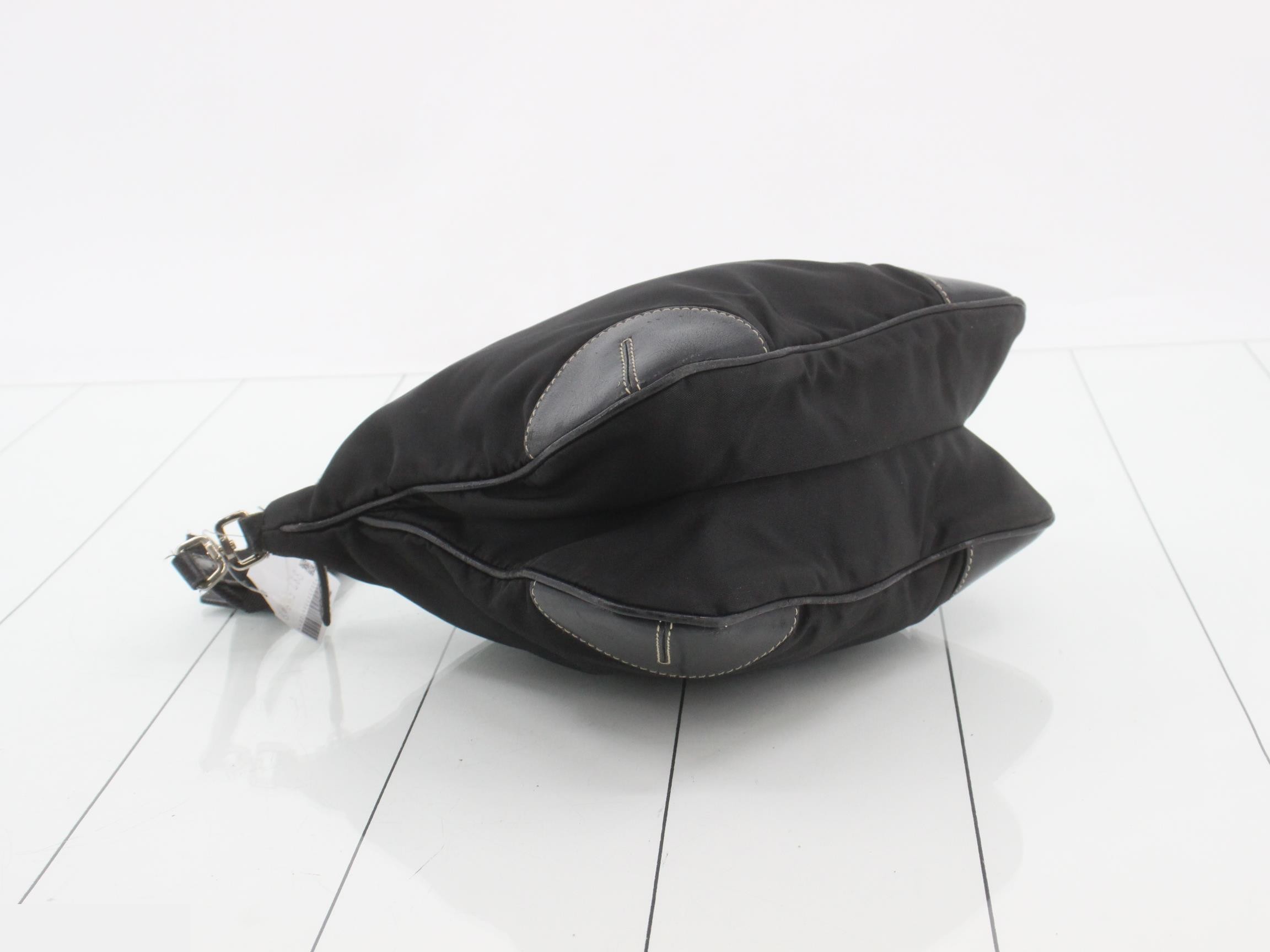 Nylon and leather shoulder bag with triangular plate — view 5
