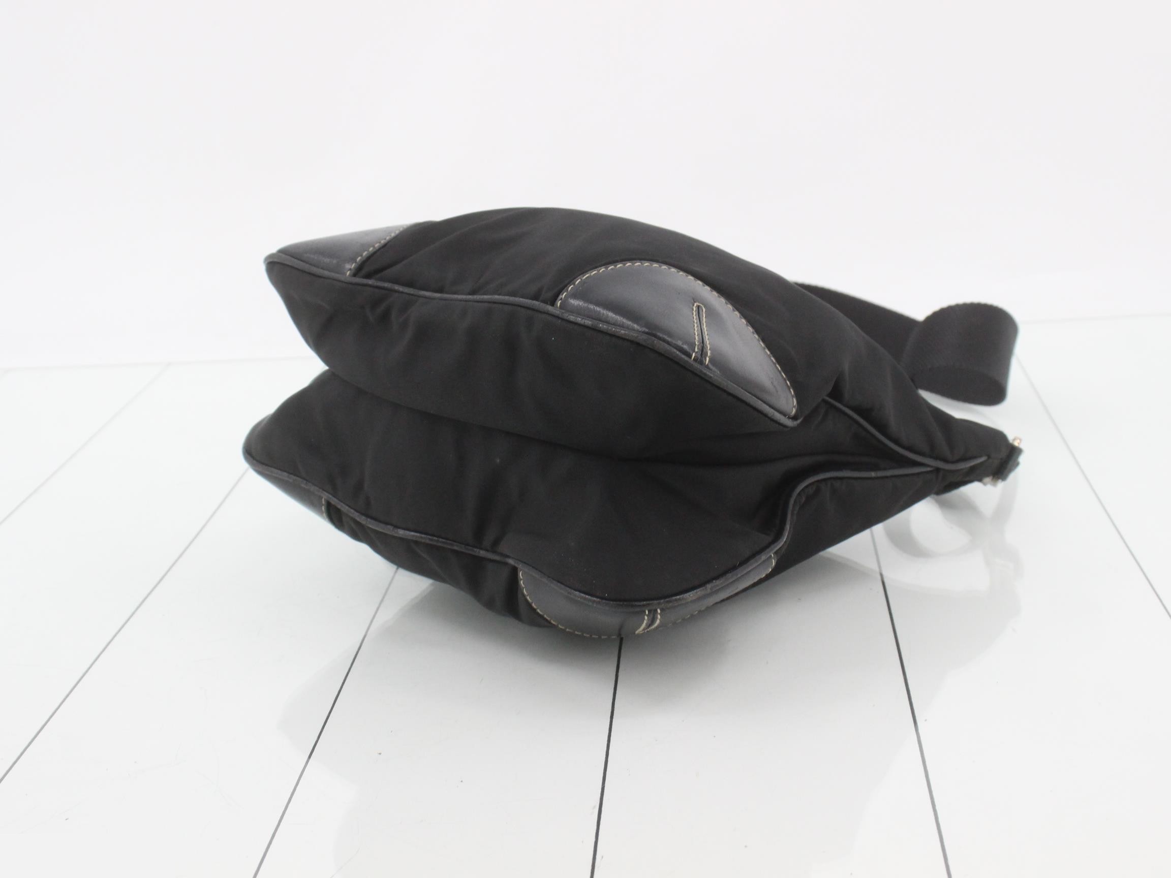 Nylon and leather shoulder bag with triangular plate — view 6