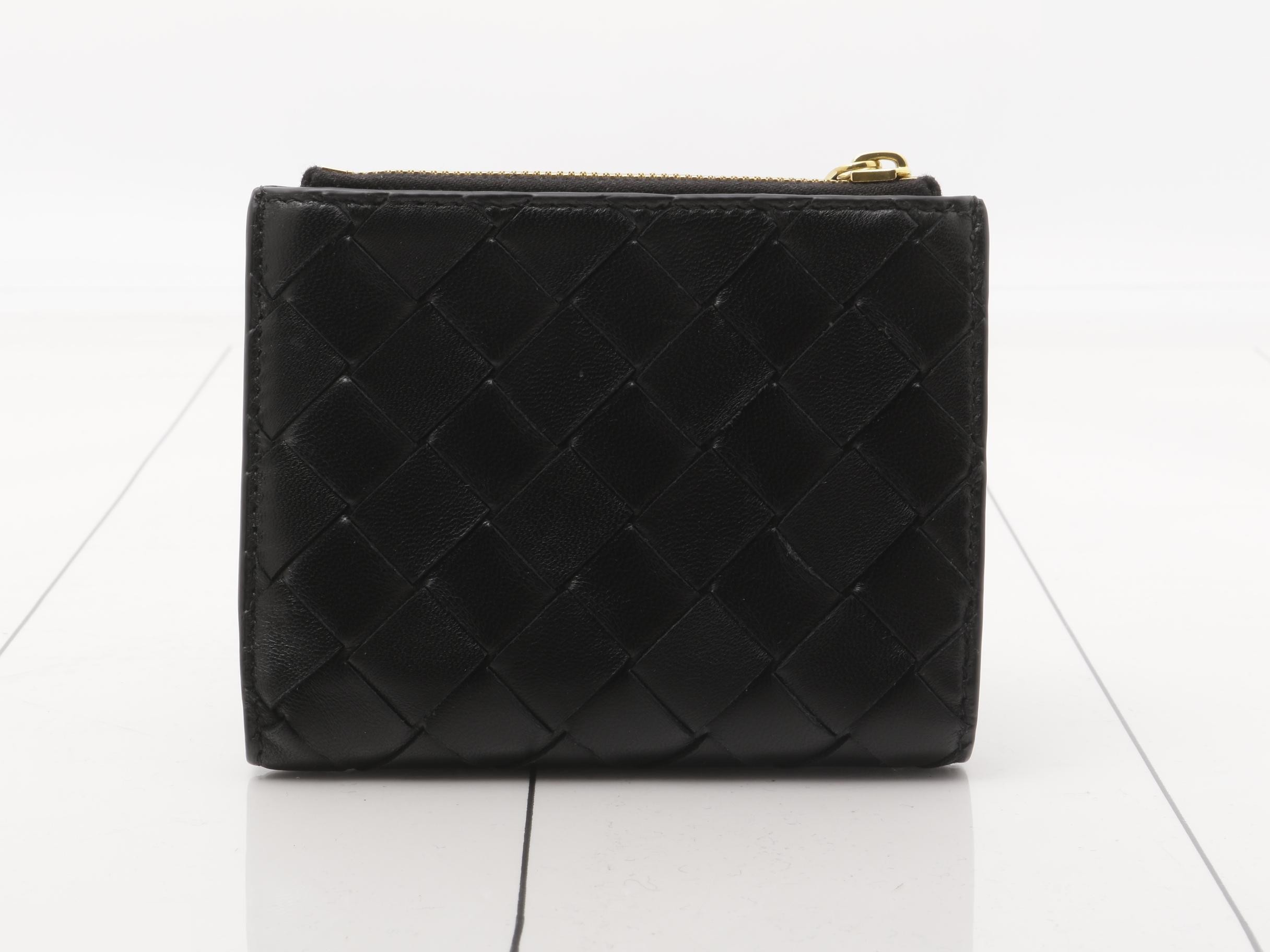 Intrecciato Leather Bi-fold Wallet, Black — view 2