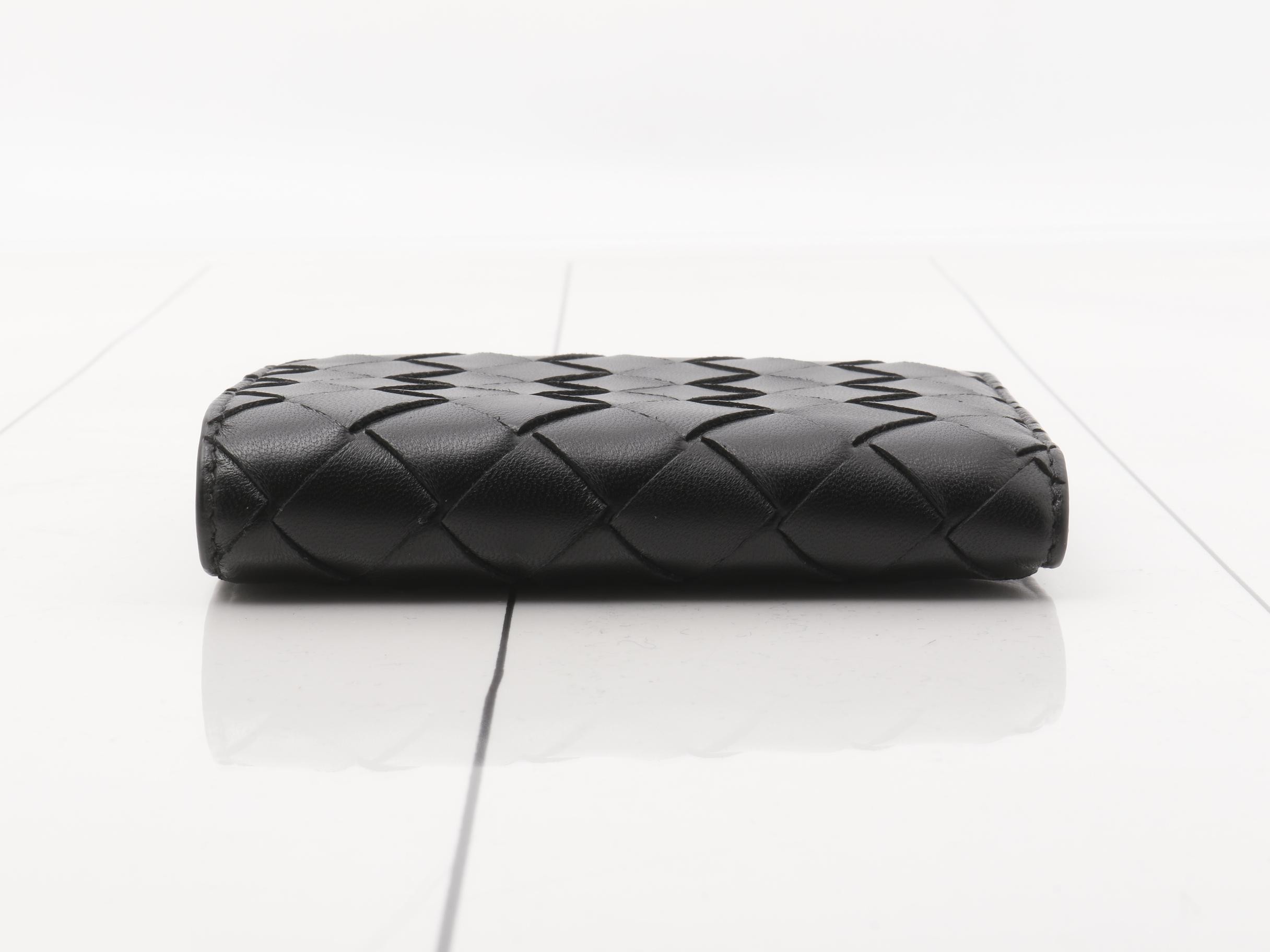 Intrecciato Leather Bi-fold Wallet, Black — view 3