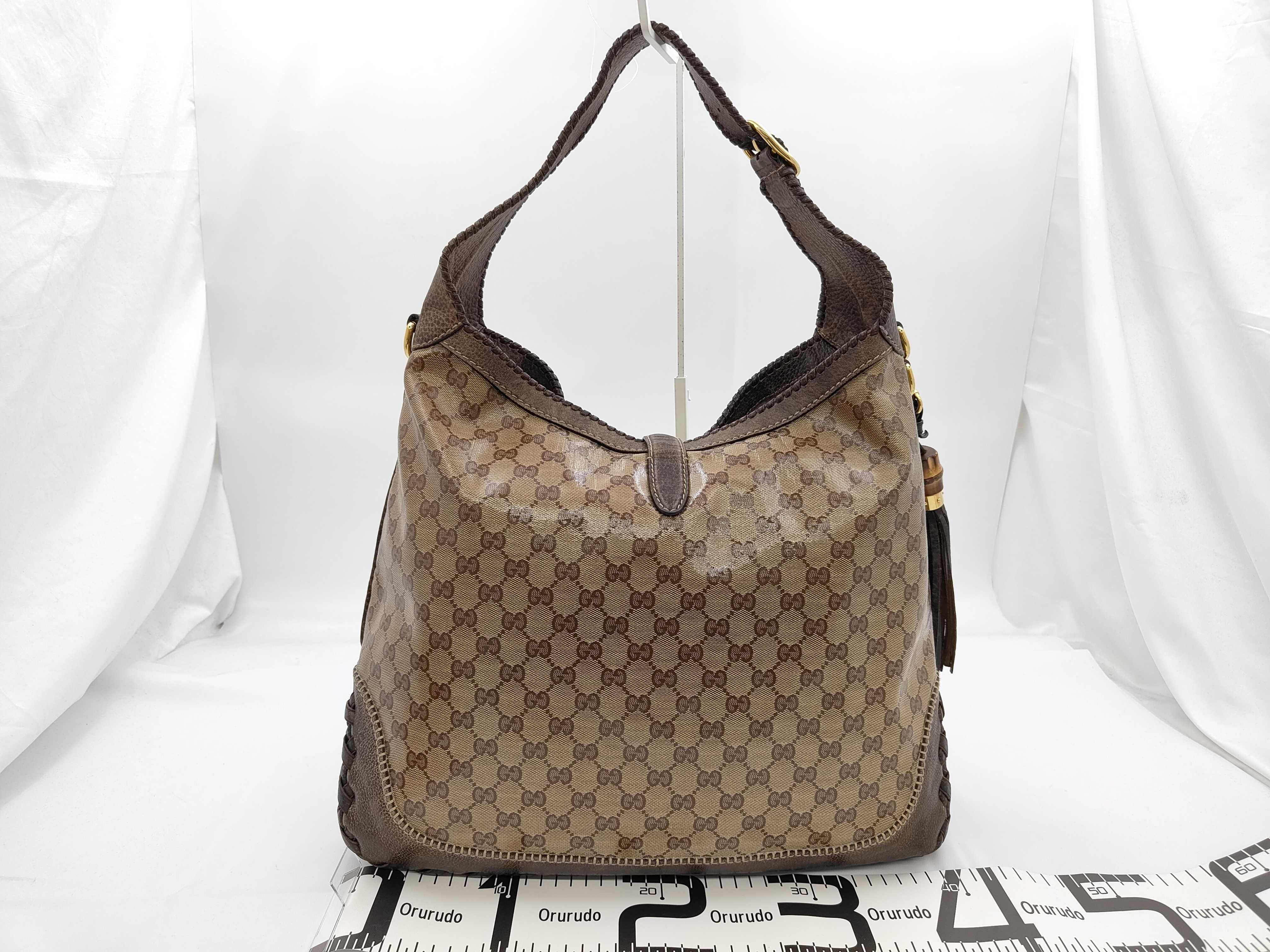 GG Brown Crystal Leather GG Monogram Jackie Bamboo Tassel Bag with Long Strap Shoulder Bag — view 2
