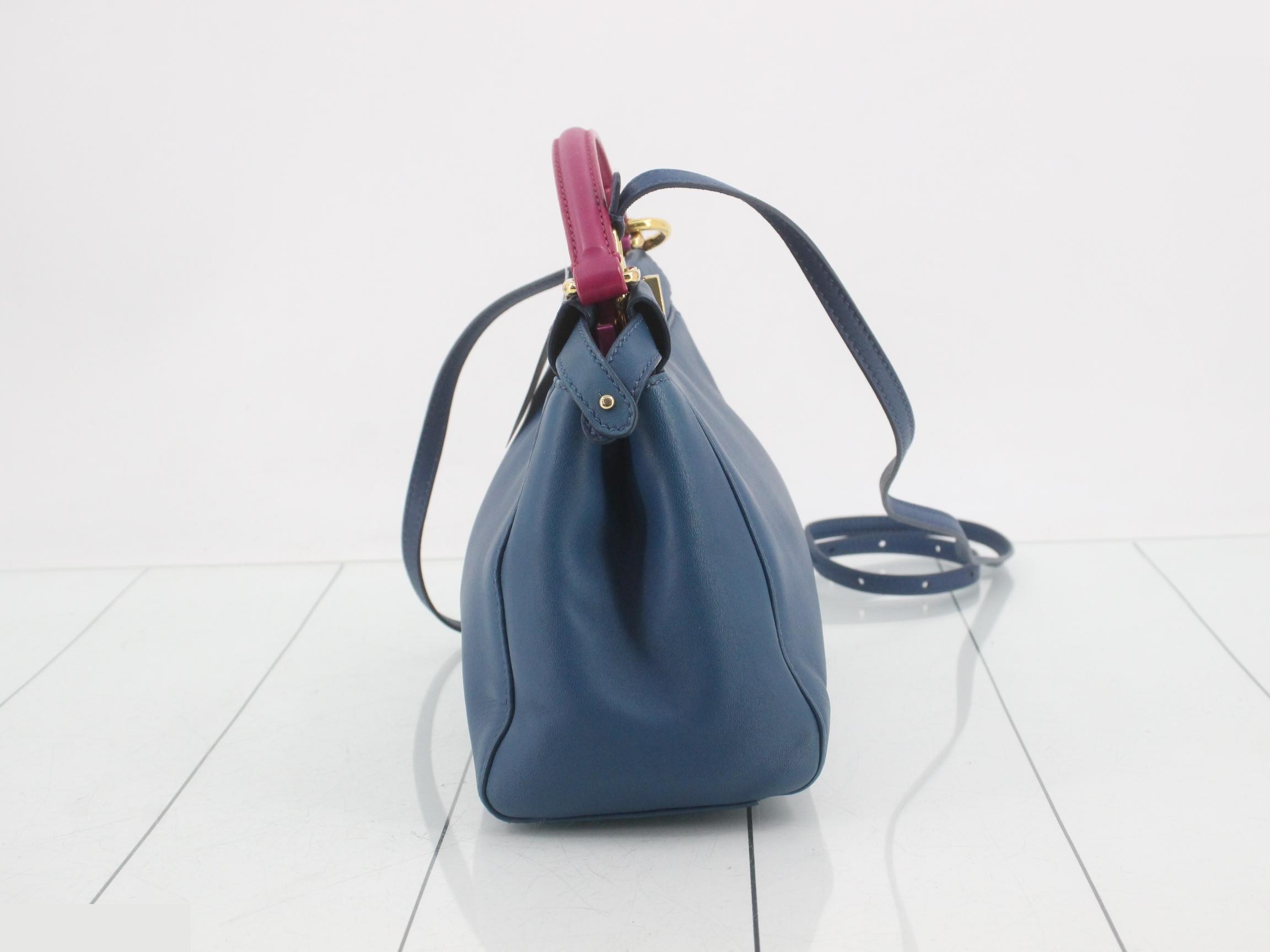 Peekaboo Leather 2-Way Shoulder/Handbag, Blue — view 4