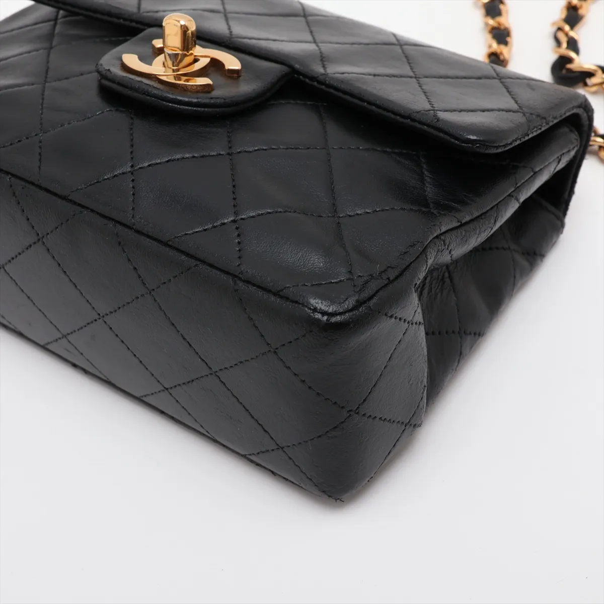 Mini Matelassé 17 Leather Single Flap Single Chain Bag, Black with Gold Hardware, 1477381, Series 1, A01115 — view 3