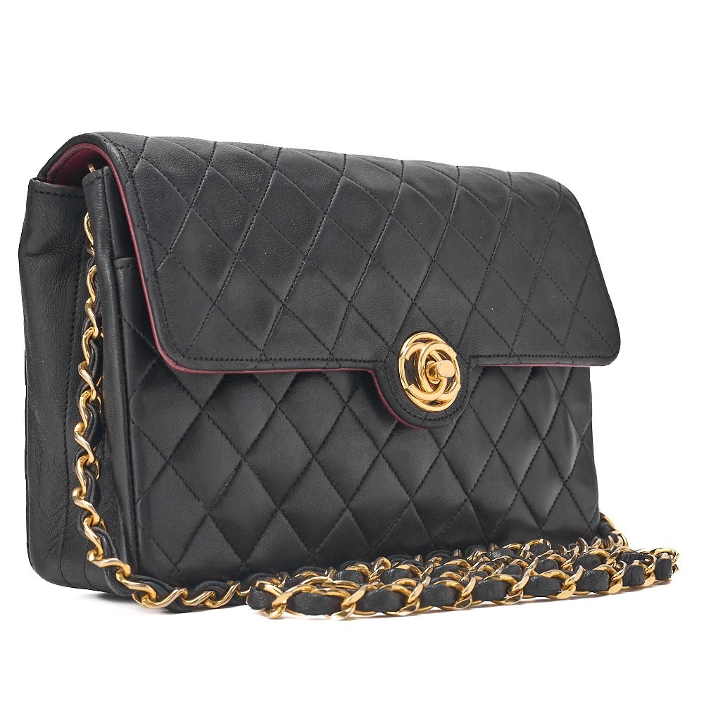Lambskin Matelassé Circle Coco Chain Shoulder Bag, Black — view 3
