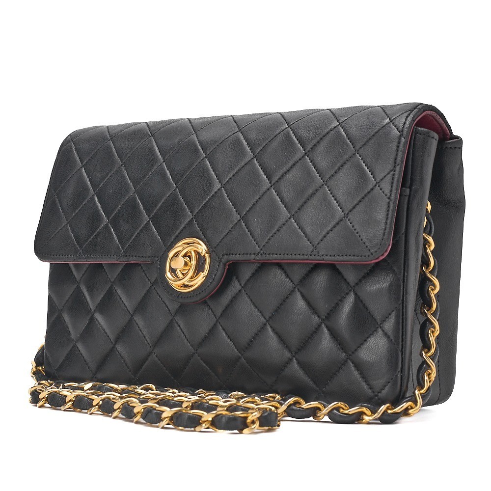 Lambskin Matelassé Circle Coco Chain Shoulder Bag, Black — view 4