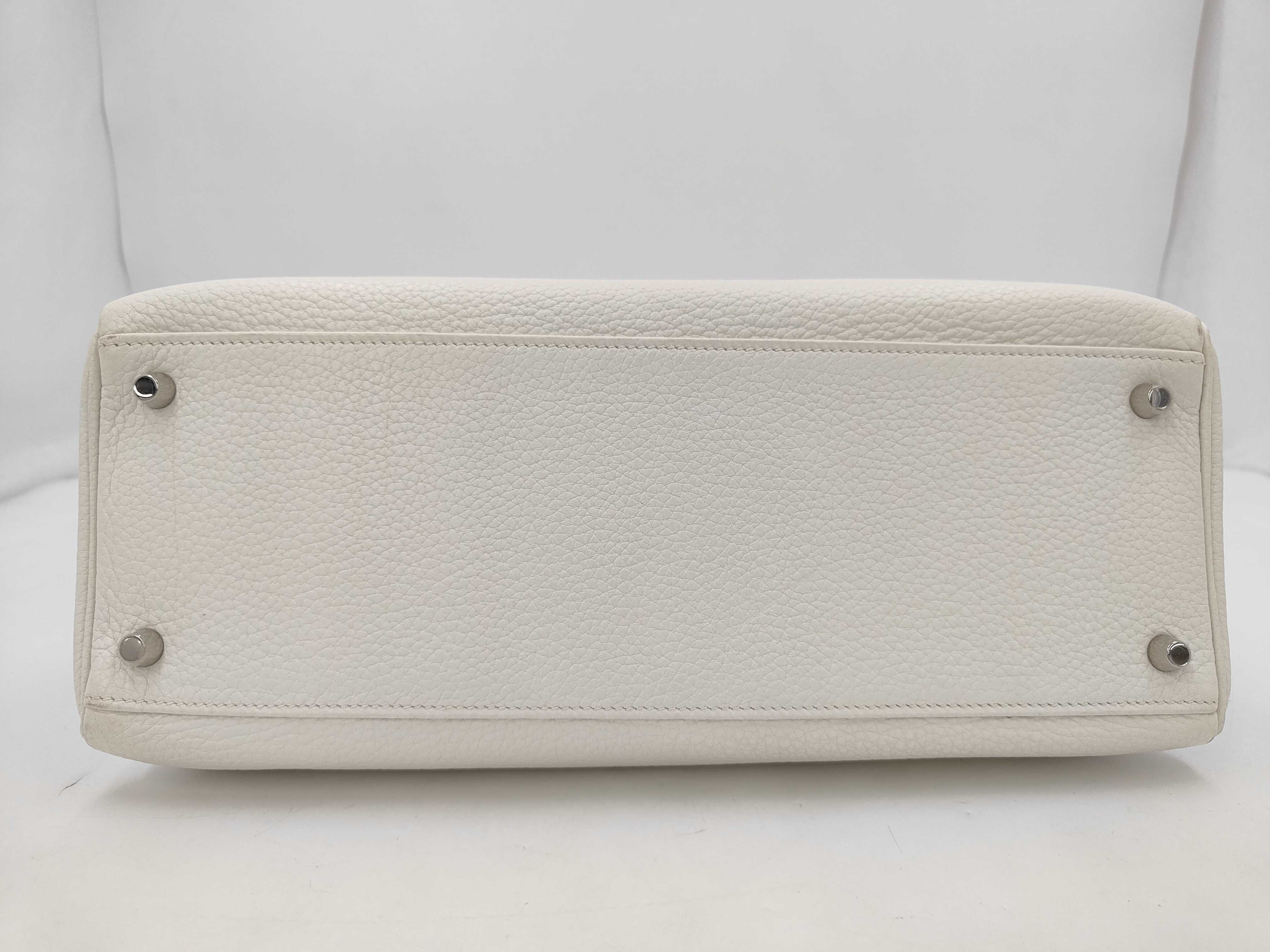 Kelly 35 White Taurillon Clemence Leather Silver Hardware N Stamp Shoulder Bag — view 3