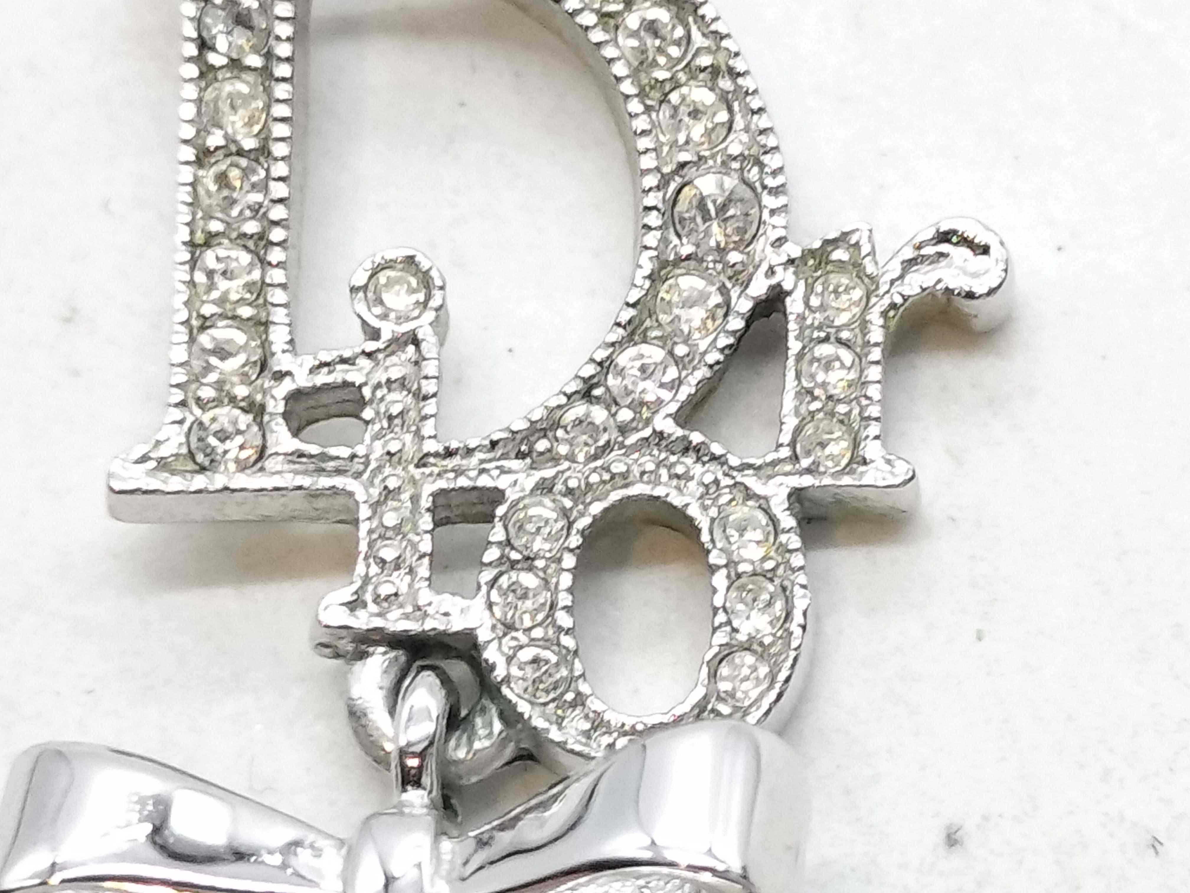 Ribbon Pearl Rhinestone Silver Necklace — view 3